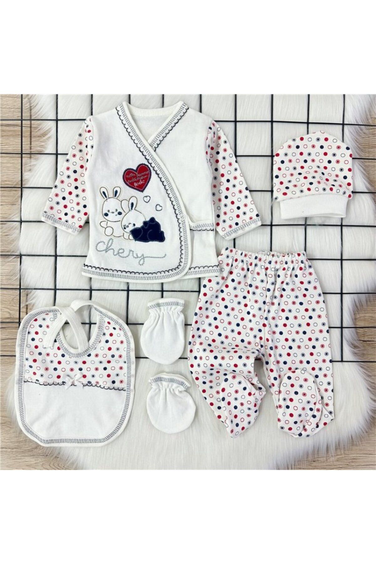 BABYZUM 5 Parça Penye Zıbın Takım Tavşanlı Lacivert