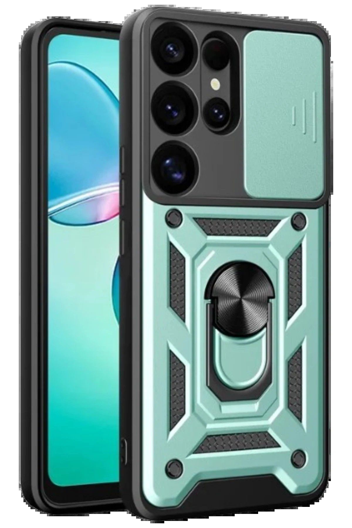 Toptan Bulurum Samsung Galaxy S25 Ultra Kılıf Pars Lens Yüzüklü Silikon - Yeşil