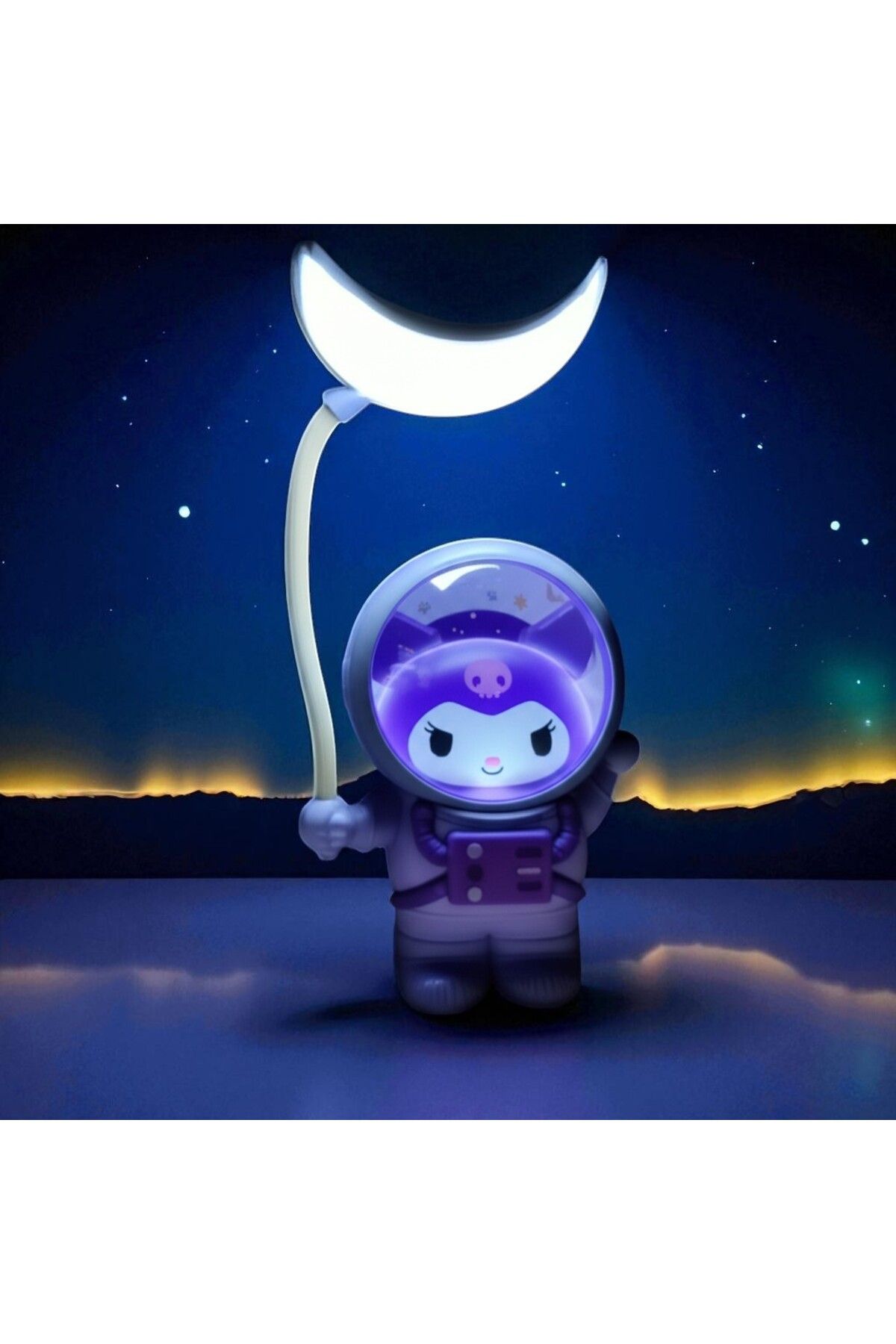 FAMEMUS ACCESSORY Kuromi Uzay Temalı Gece Lambası – Ay Şekilli LED Işıklı Dekoratif Lamba