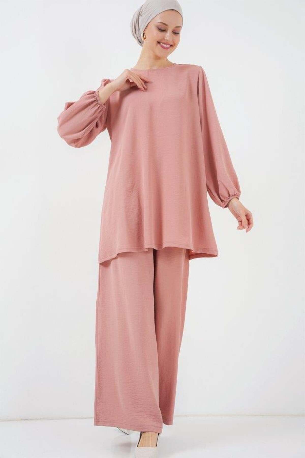 modamtn Ayrobin Tunik Pantolon Alt Üst Takım 6712 - Somon