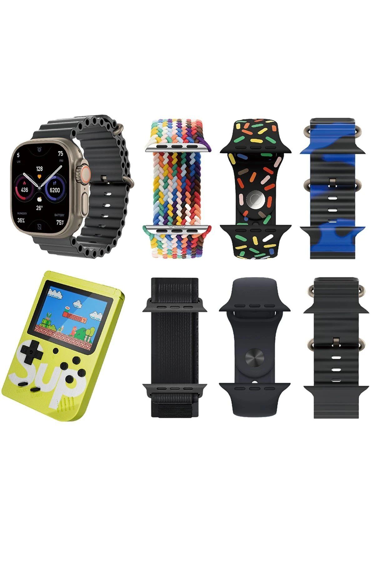 Toptan Bulurum K3 Kombo Uyumlu 7 Adet Kordon ve Ekstra Atari Hediyeli Konuşma Özellikli Akıllı Saat - Sarı