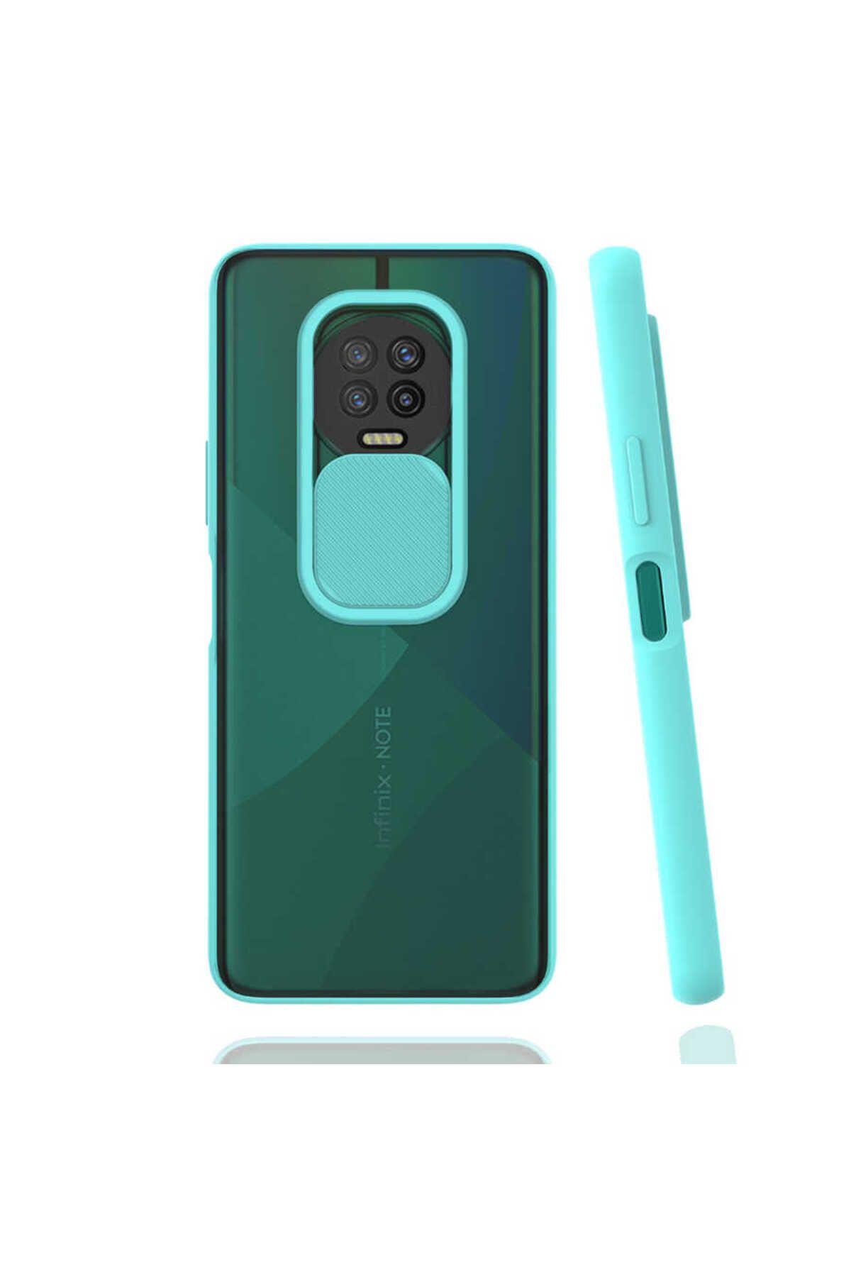 halkhouse İnfinix Note 7 Kılıf Kamera Korumalı Sürgülü Renkli Sert Esnek Silikon Lensi Kapak