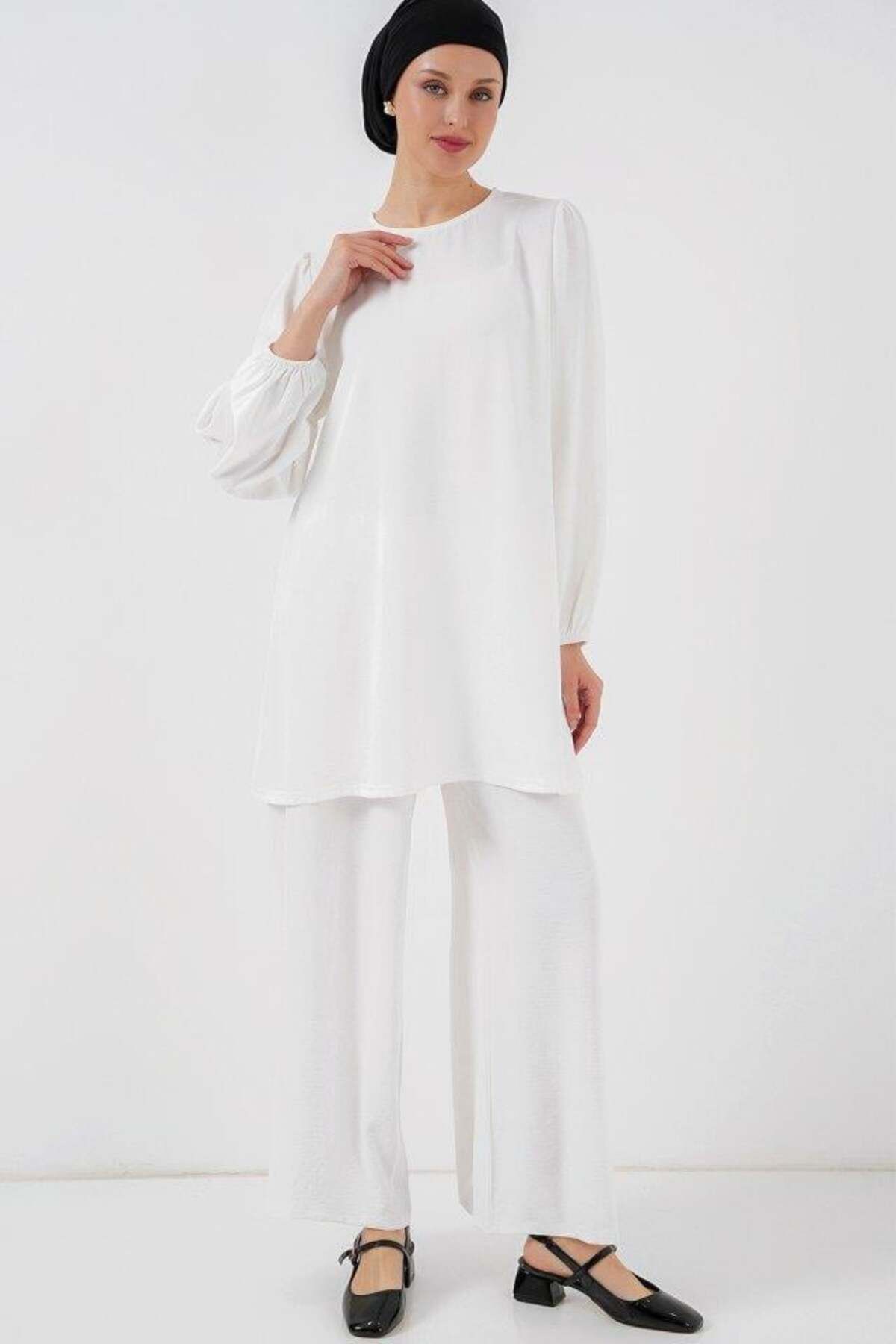 modamtn Ayrobin Tunik Pantolon Alt Üst Takım 6712 - Beyaz