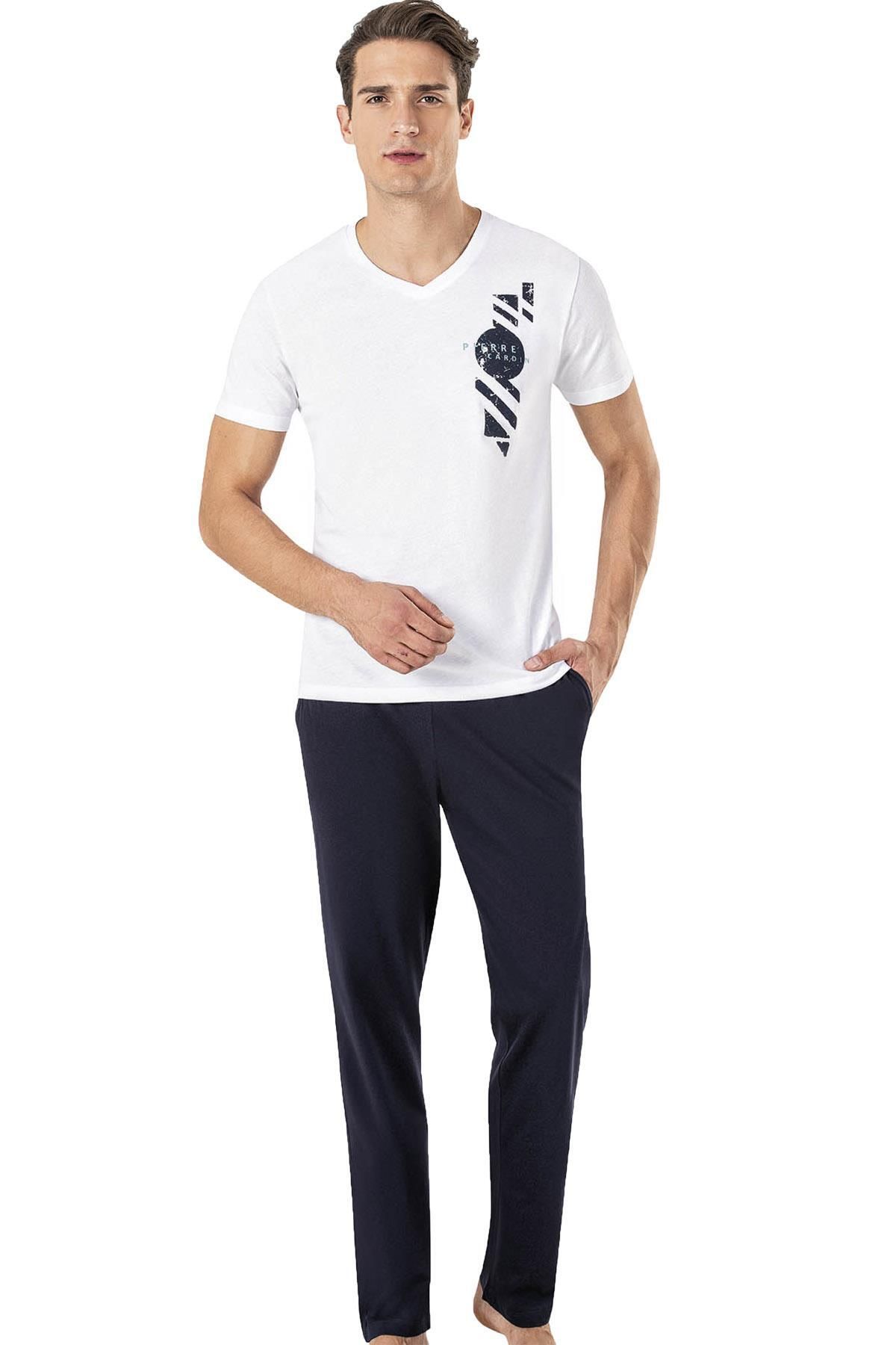 Pierre Cardin Erkek V Yaka %100 Pamuk Penye Pijama Takım