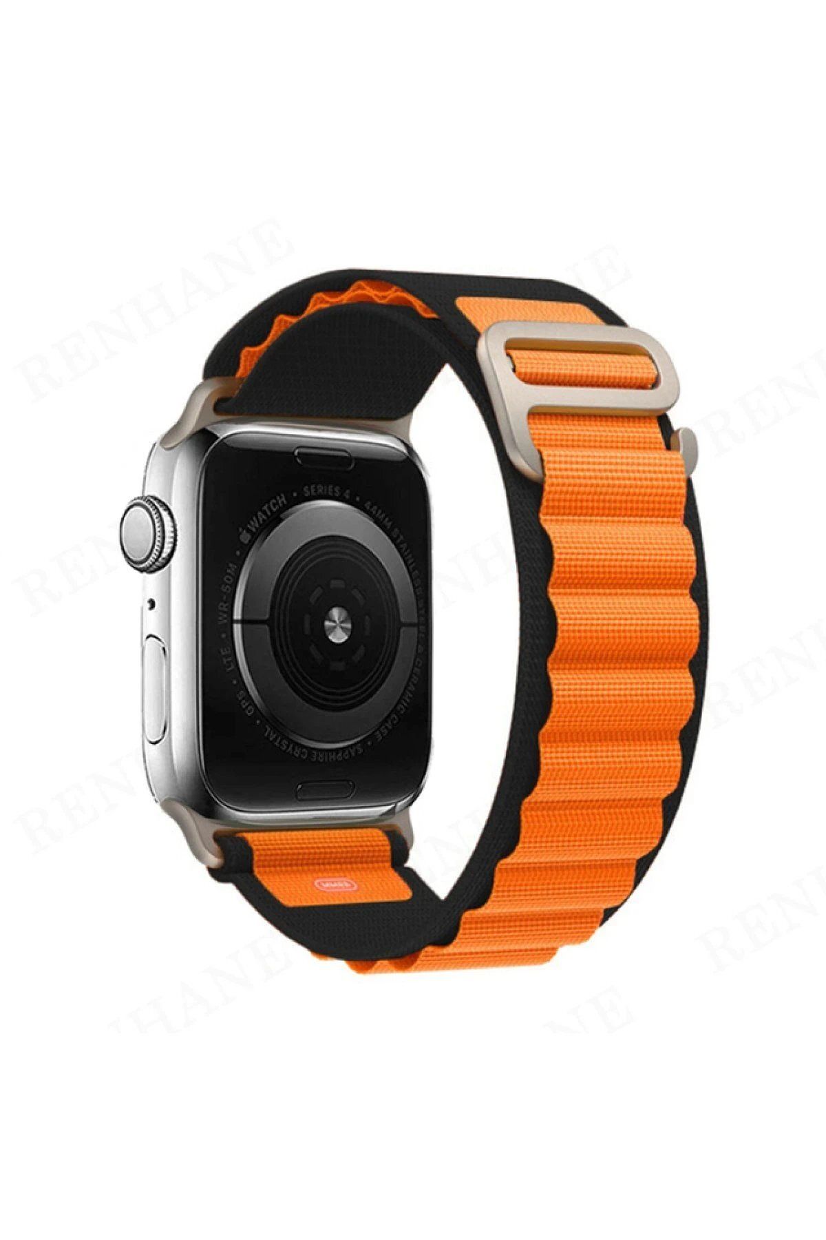 Toptan Bulurum Apple Watch Ultra 49mm  Uyumlu Mountain Kordon - Siyah-Turuncu