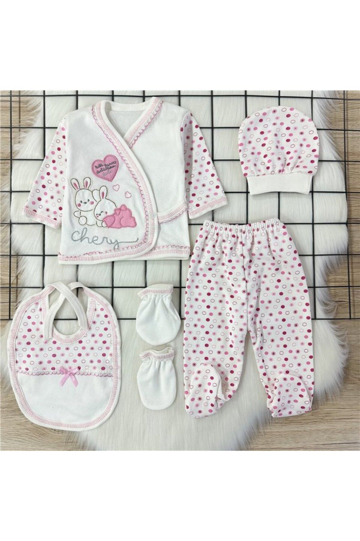 BABYZUM 5 Parça Penye Zıbın Takım Tavşanlı Pembe