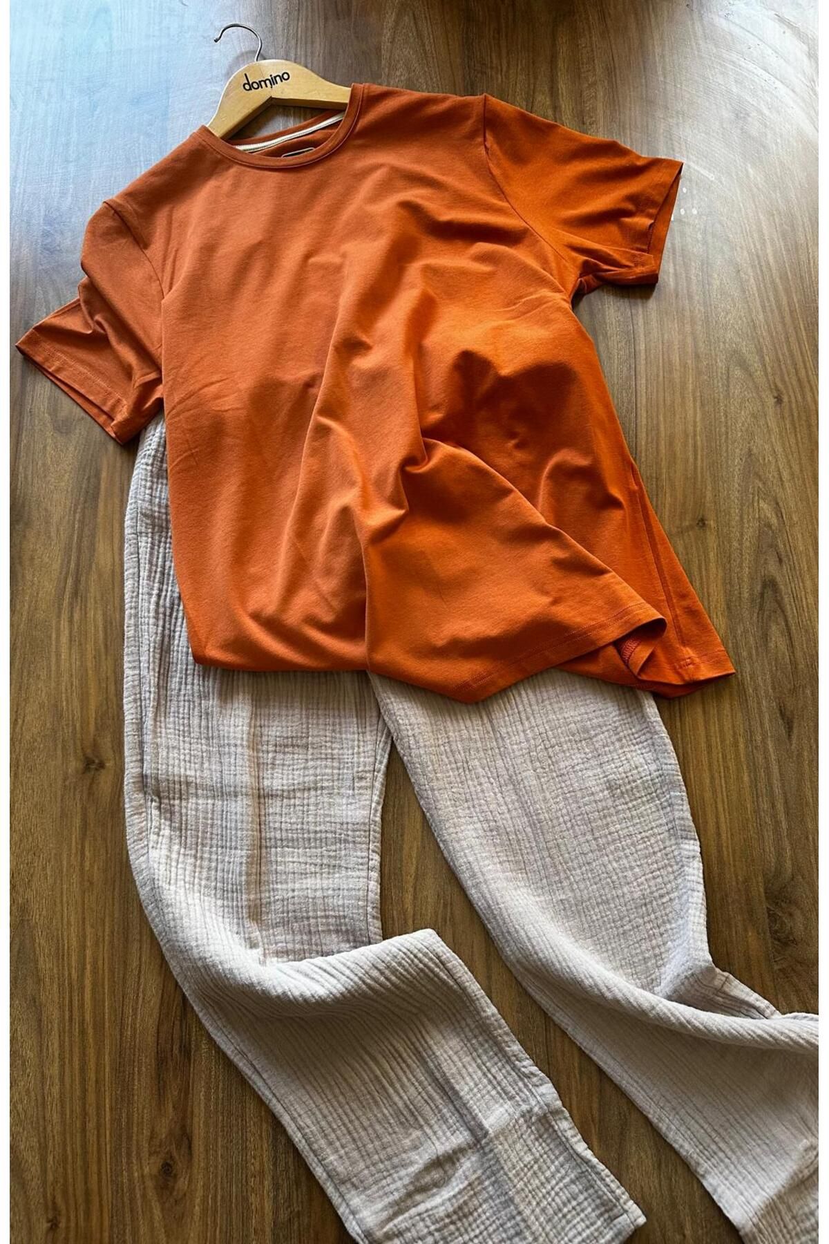 Jiber Erkek Doğal Muslin Alt Bambu T shirt Yazlık İnce Yok Gibi Konforlu Takım