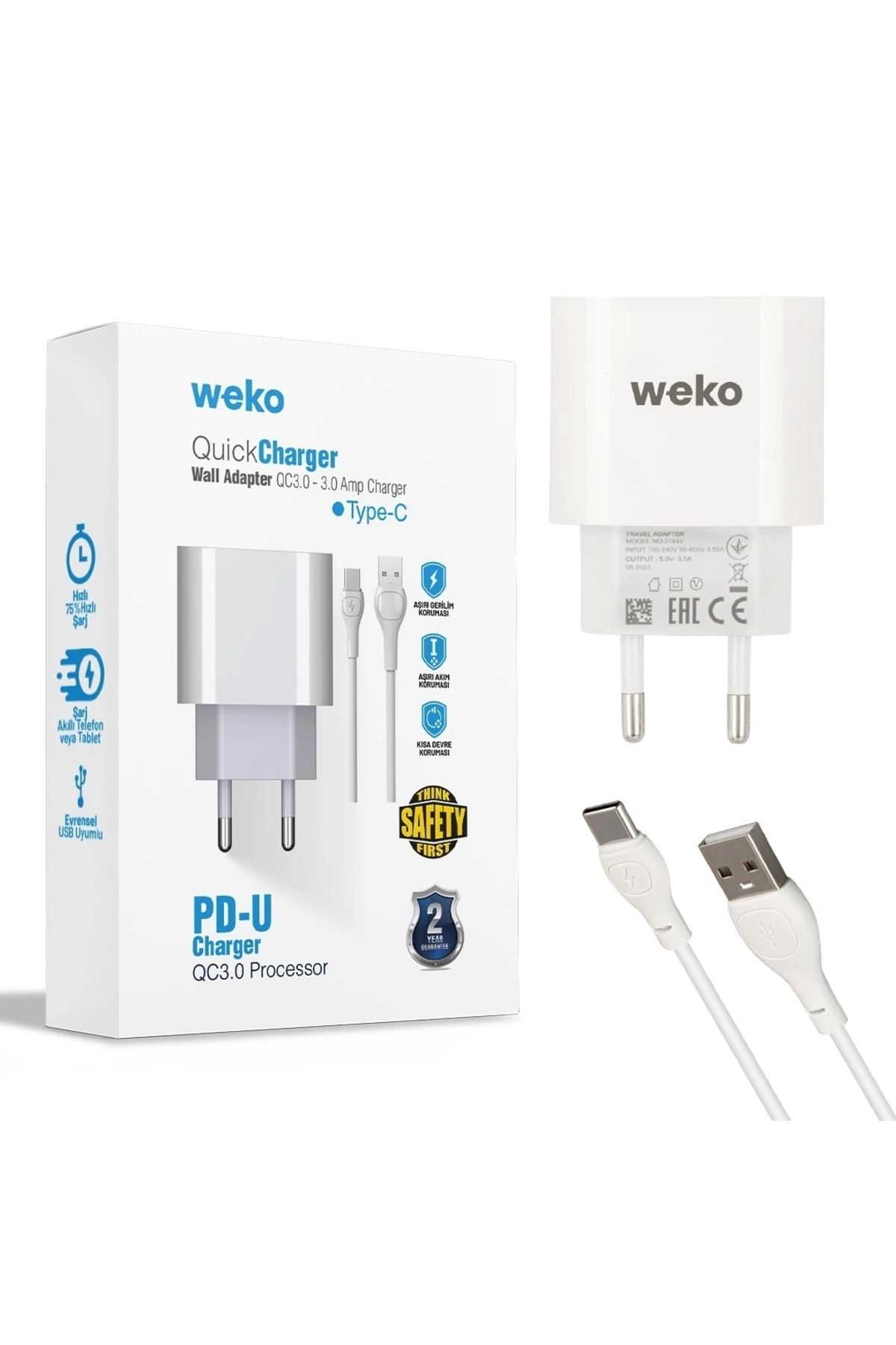 shopwave WK-21442 PDU QC 3.0 AMPER ŞARJ BAŞLIK ADAPTÖRÜ + TYPE-C KABLO (NO:1) (5047)
