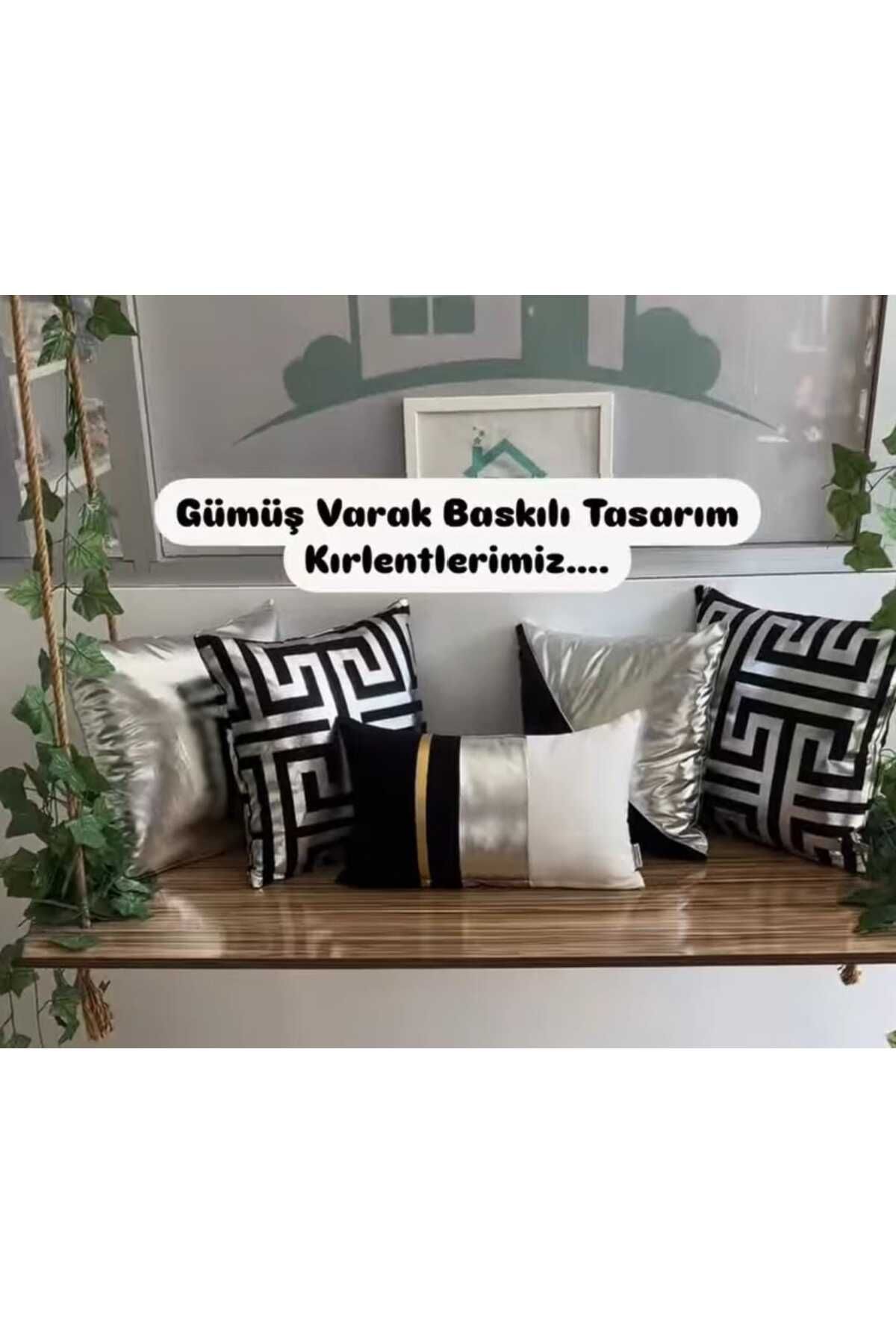 KIRLENTİM 5li-Gümüş Varak Baskılı Düz-Labirent-Kırlent Kılıfı