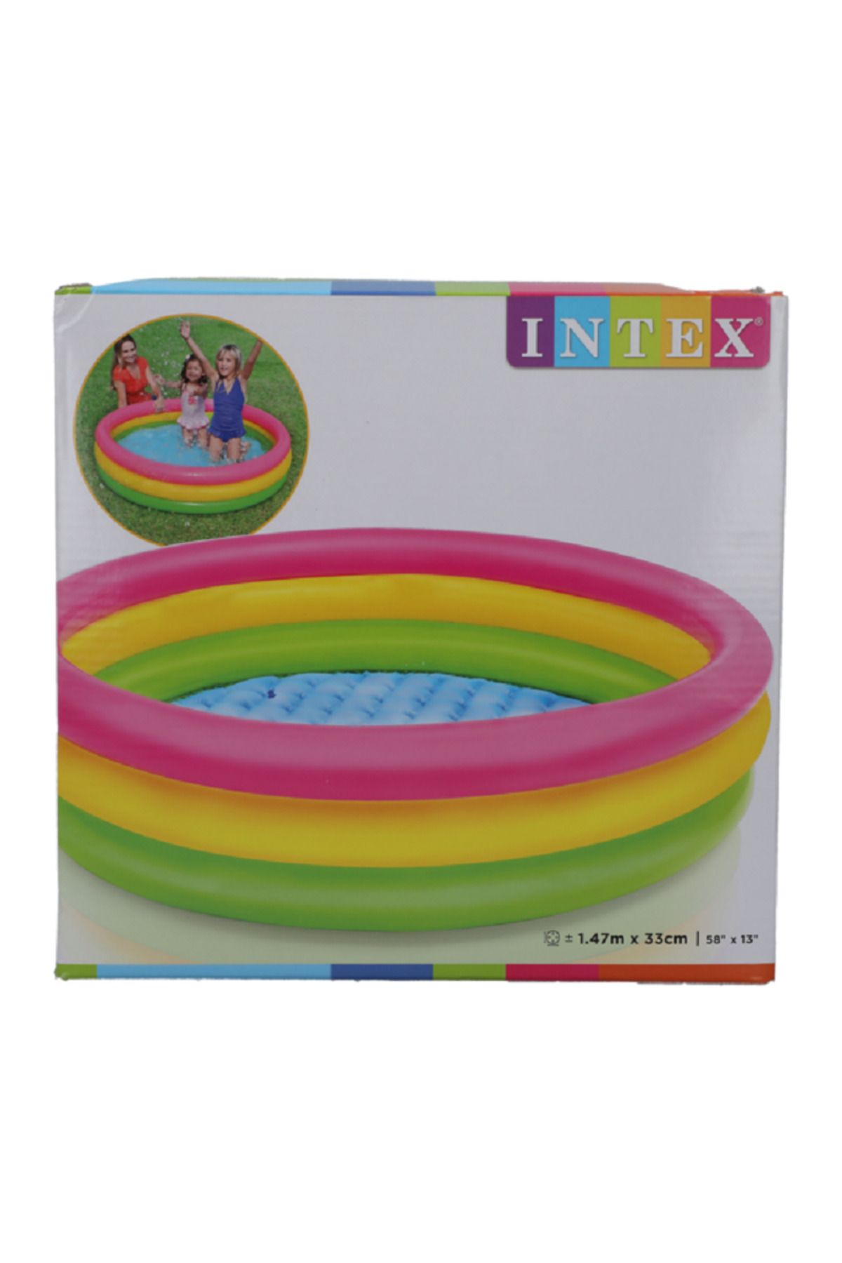 Intex-Sunset Glow Inflatable Kiddie Pool – Multicolor, 3-ring Design, 1.42m X 33cm (57" X 13") 3