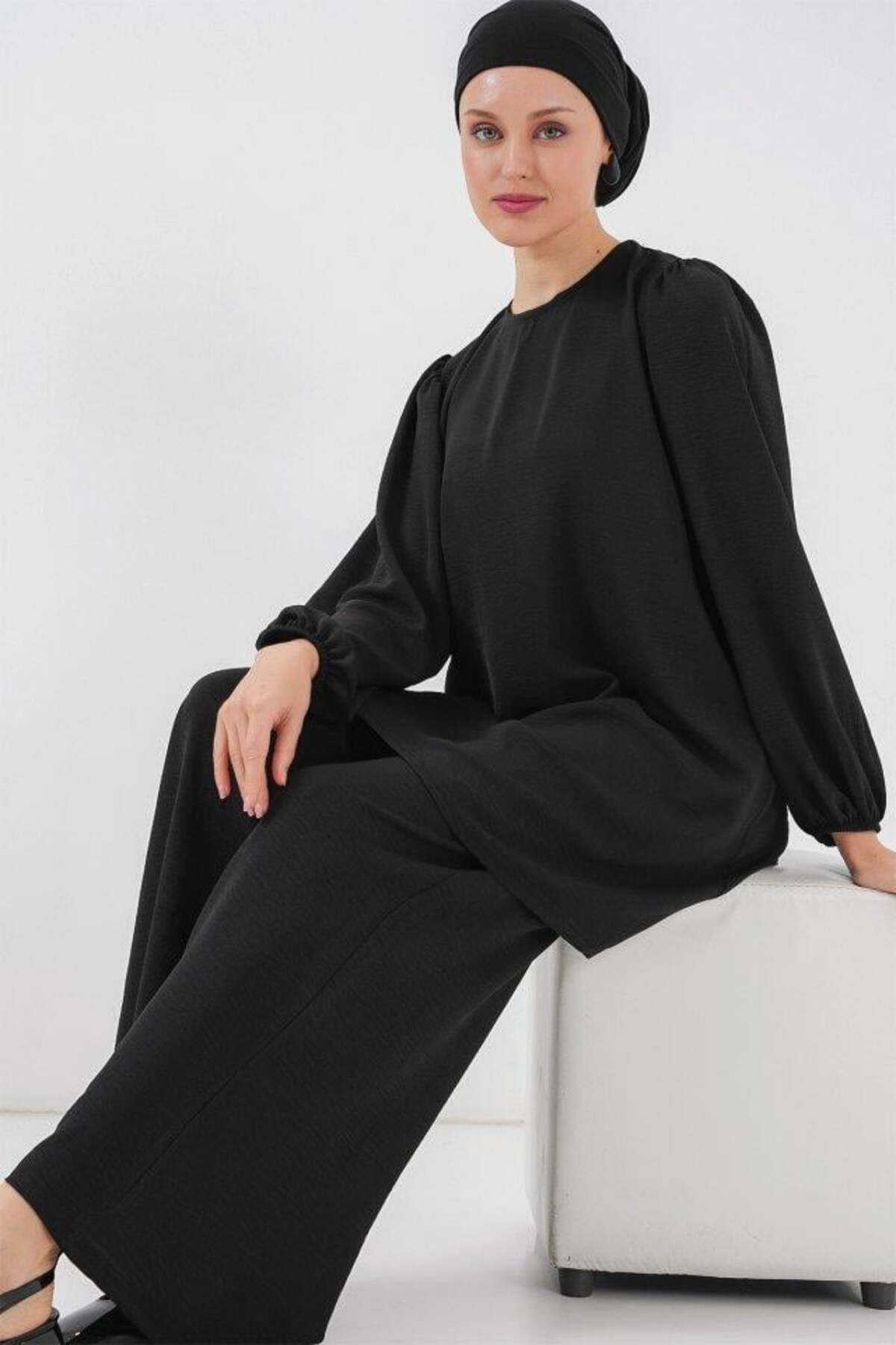 modamtn Ayrobin Tunik Pantolon Alt Üst Takım 6712 - Siyah