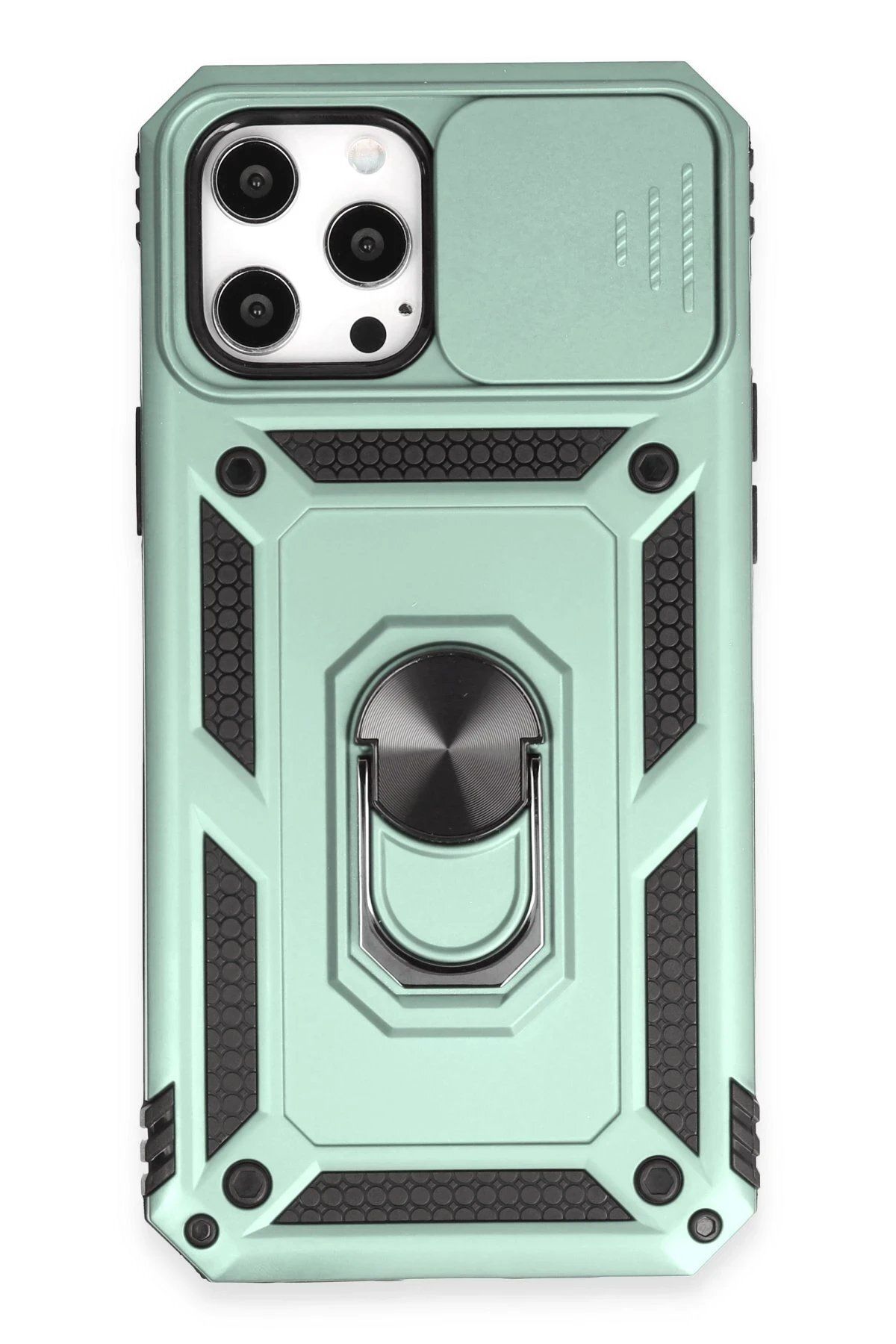 Toptan Bulurum iPhone 12 Pro Max Kılıf Pars Lens Yüzüklü Silikon - Yeşil