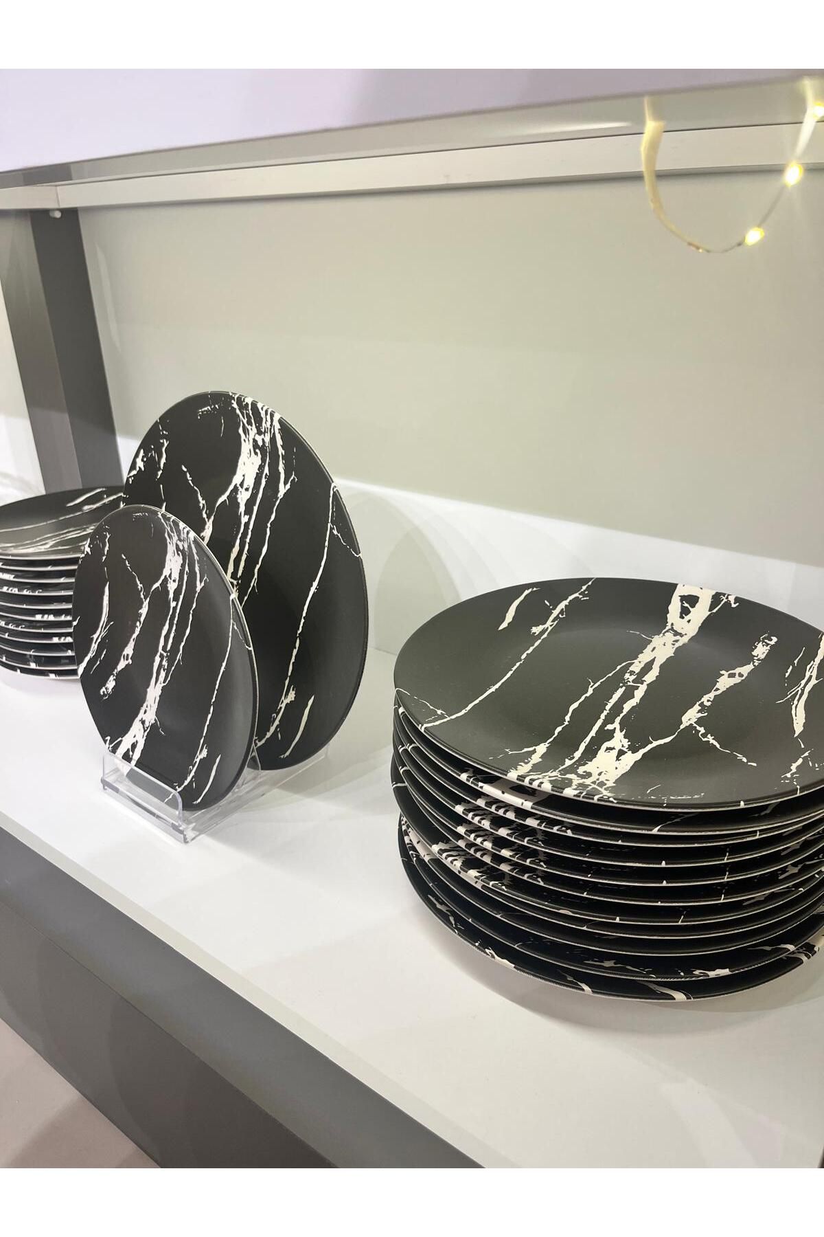 CG HOME Keramika Siyah Mermer Desenli Servis Tabağı 26 Cm 1 Adet