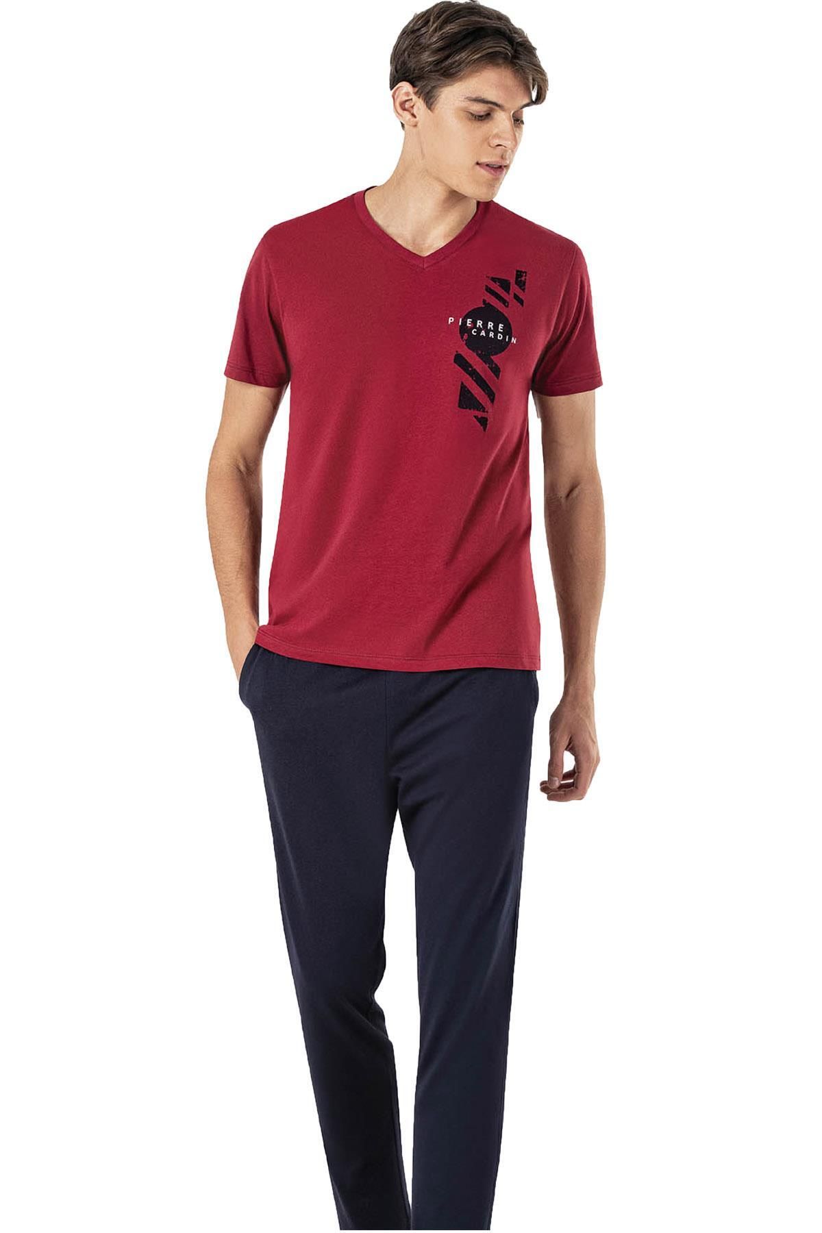 Pierre Cardin Erkek V Yaka %100 Pamuk Penye Pijama Takım