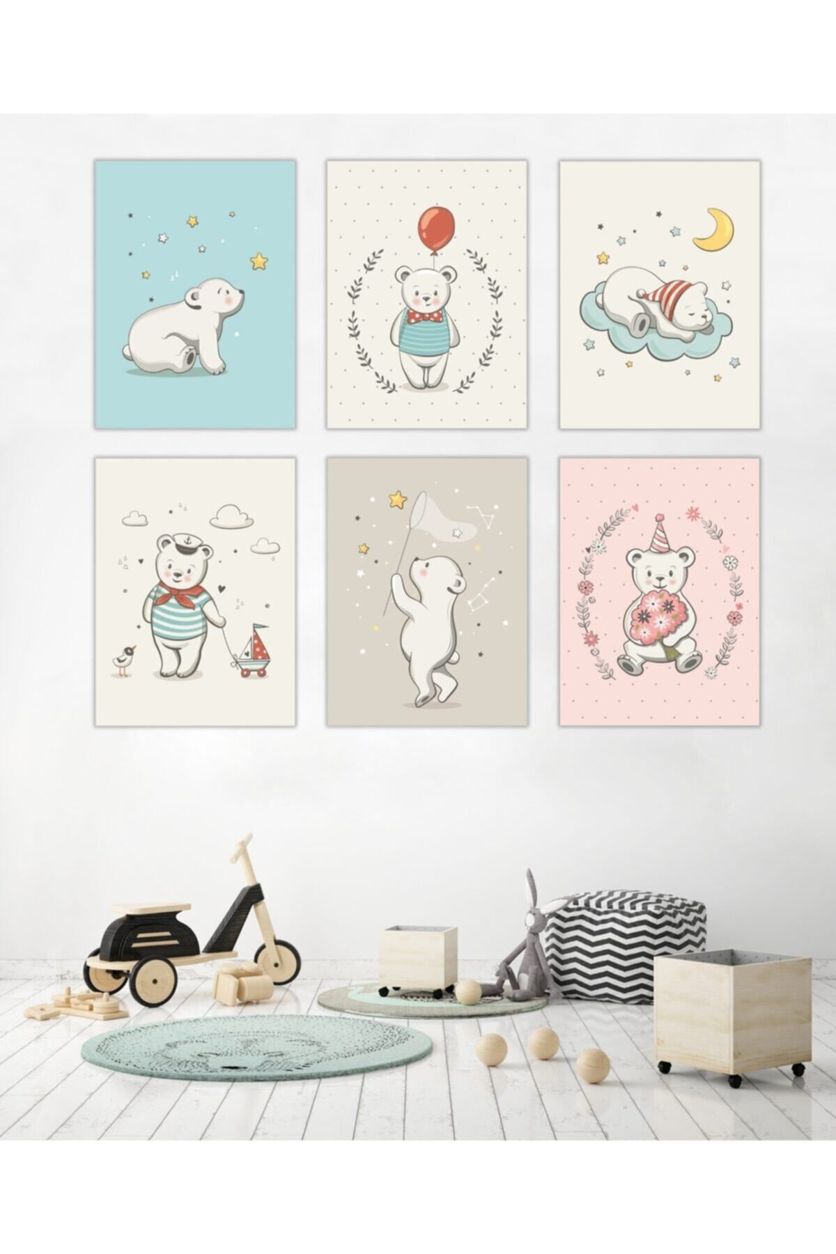 Elioure Bebek ve çocuk odası için şık ve renkli 30x42 cm poster seti