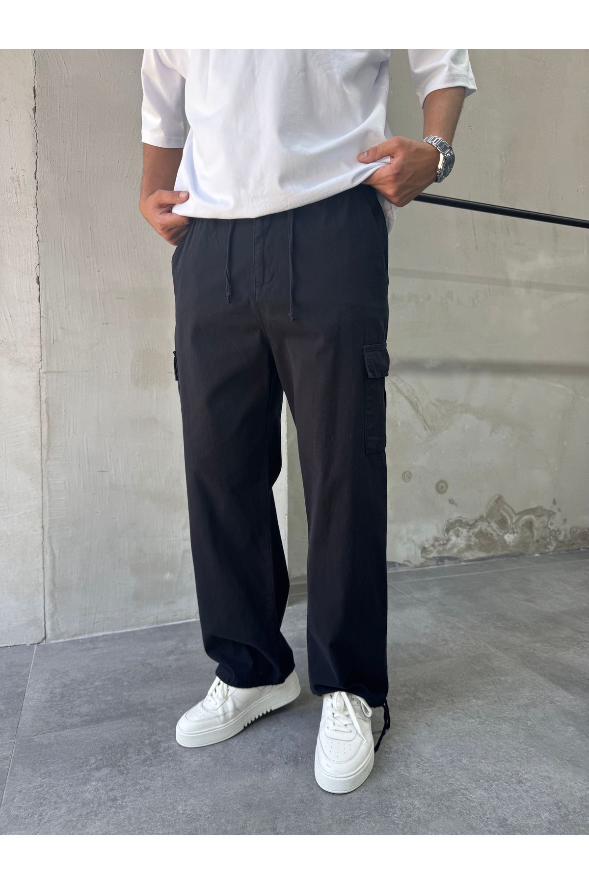 DİFRANSEL Rahat Kalıp Paçası Bağcıklı Kargo Baggy Pantolon