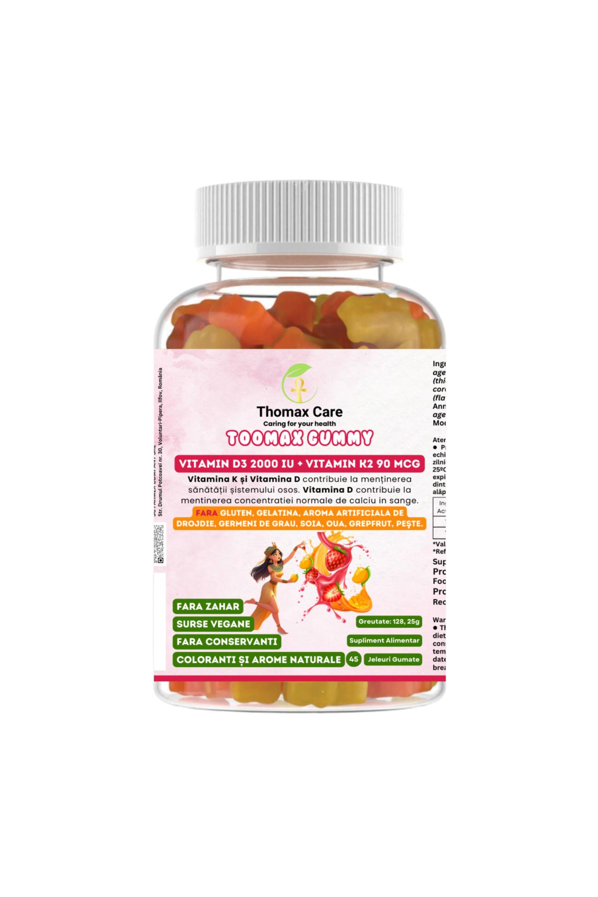 OEM Vitamina D3 2000 Ui + Vitamina K2 90 Mcg Fara Zahar, Vegan Gummy Toomax, 45 Jeleuri Gumat - One Size
