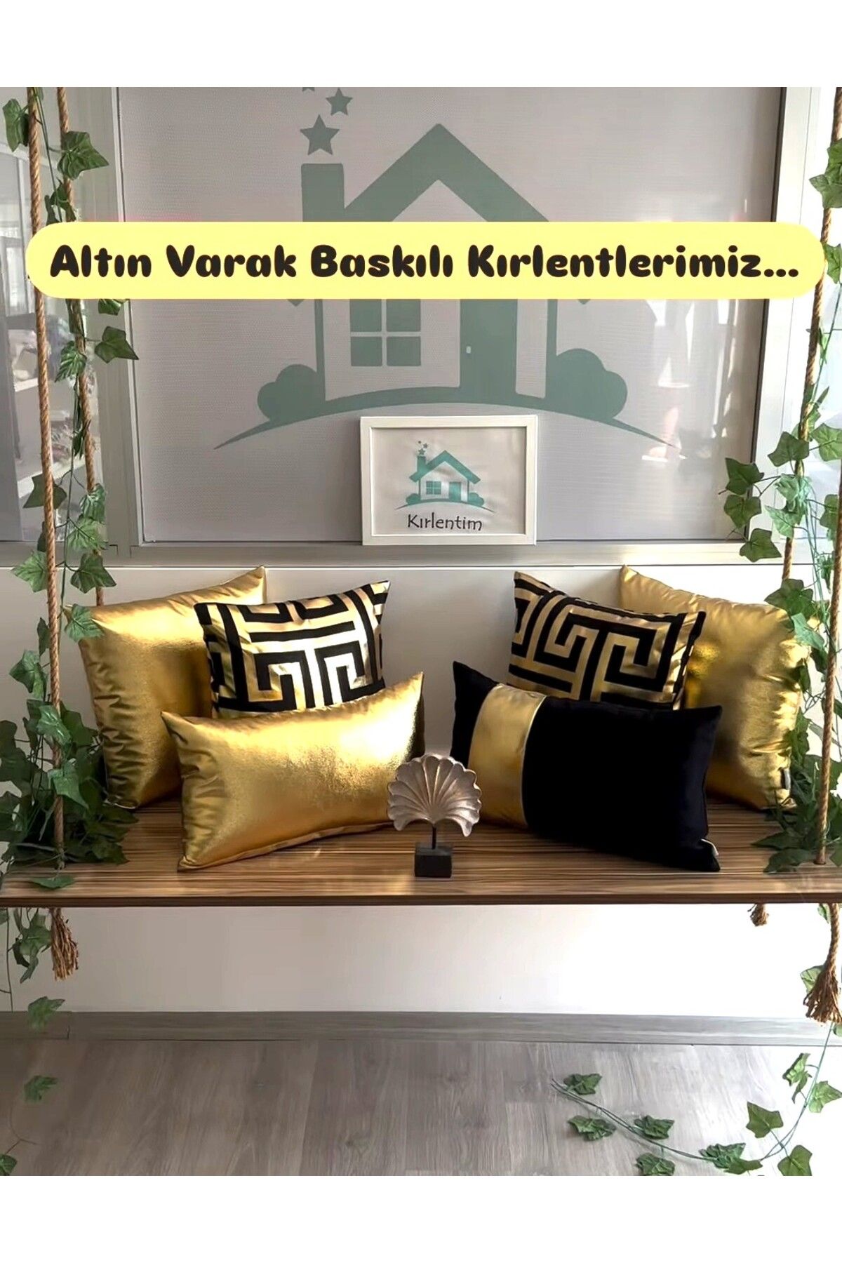 KIRLENTİM 6lı-Altın Varak Baskılı Düz-Labirent-İçi Dolu Kırlent