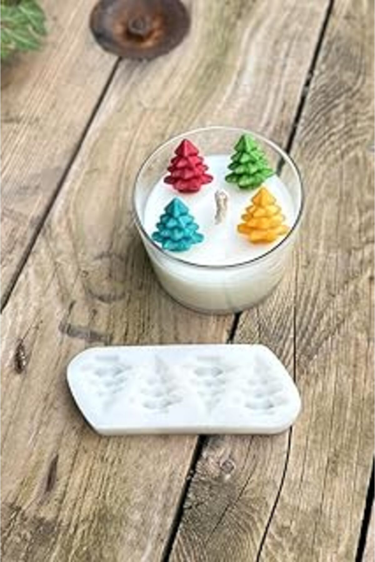 Qedii Rufus Concept 3D Çam Ağacı Mini Dörtlü Mum Kalıbı (Silikon)
