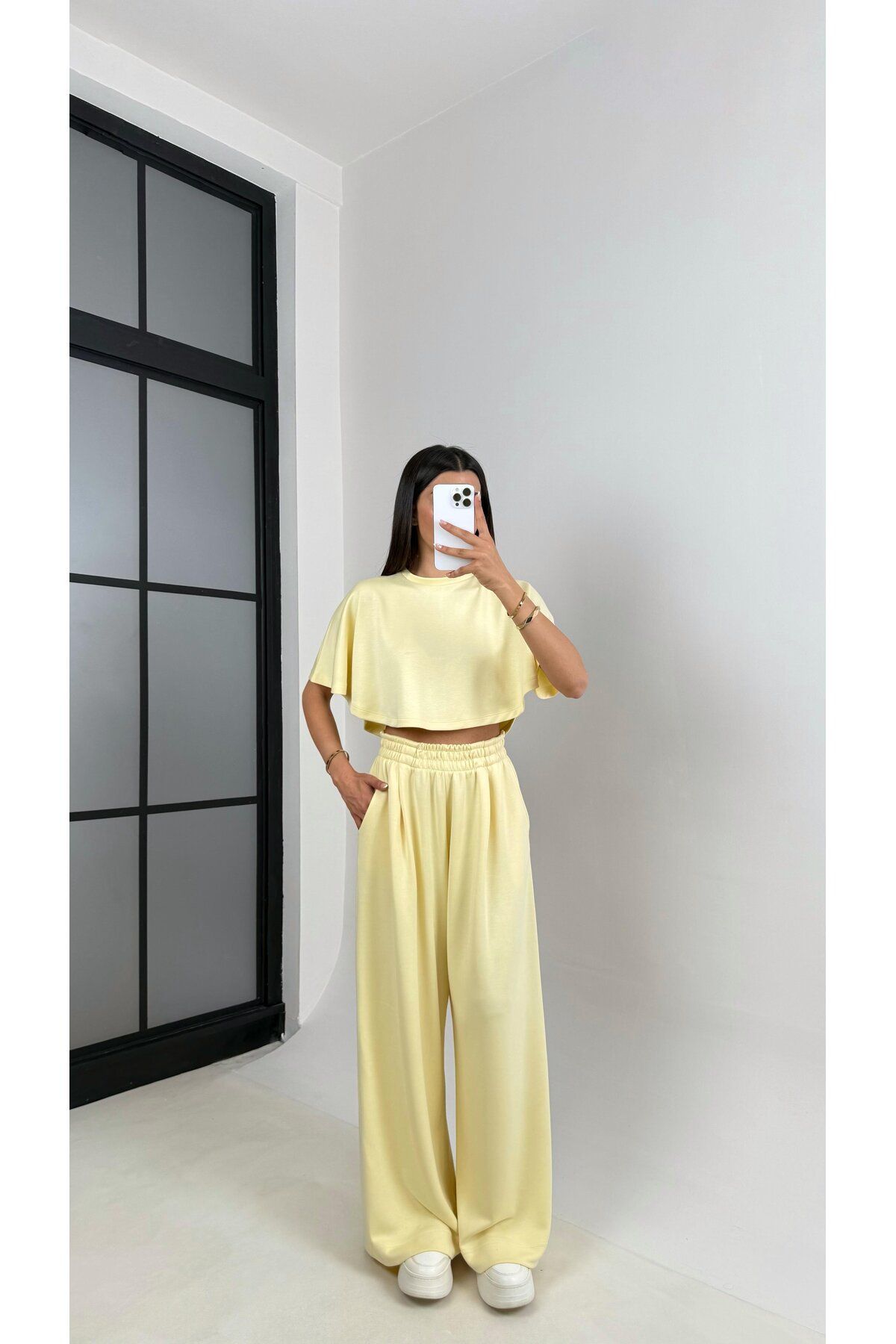manana fashion MODAL KUMAŞ CROP TSHİRT PALAZZO PANTOLON EŞOFMAN TAKIMI