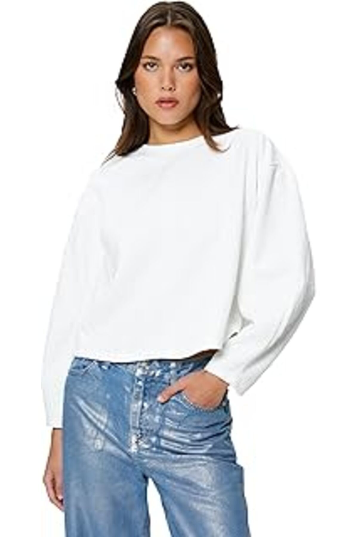 Pazarcan Cable Knit Patterned Sweatshirt Long Sleeve Crew Neck Textured