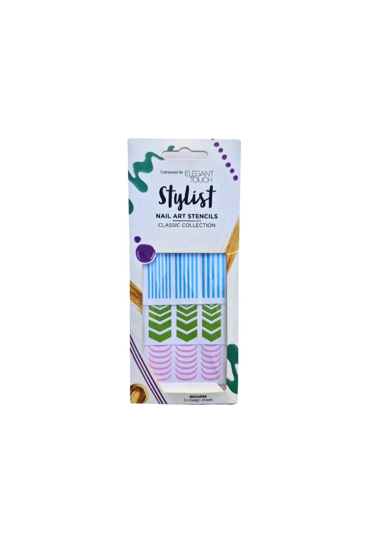 Elegant Touch Stylist Nail Art Şablon Seti – Classic Collection 3 Adet Renkli Tırnak Bant Süsü