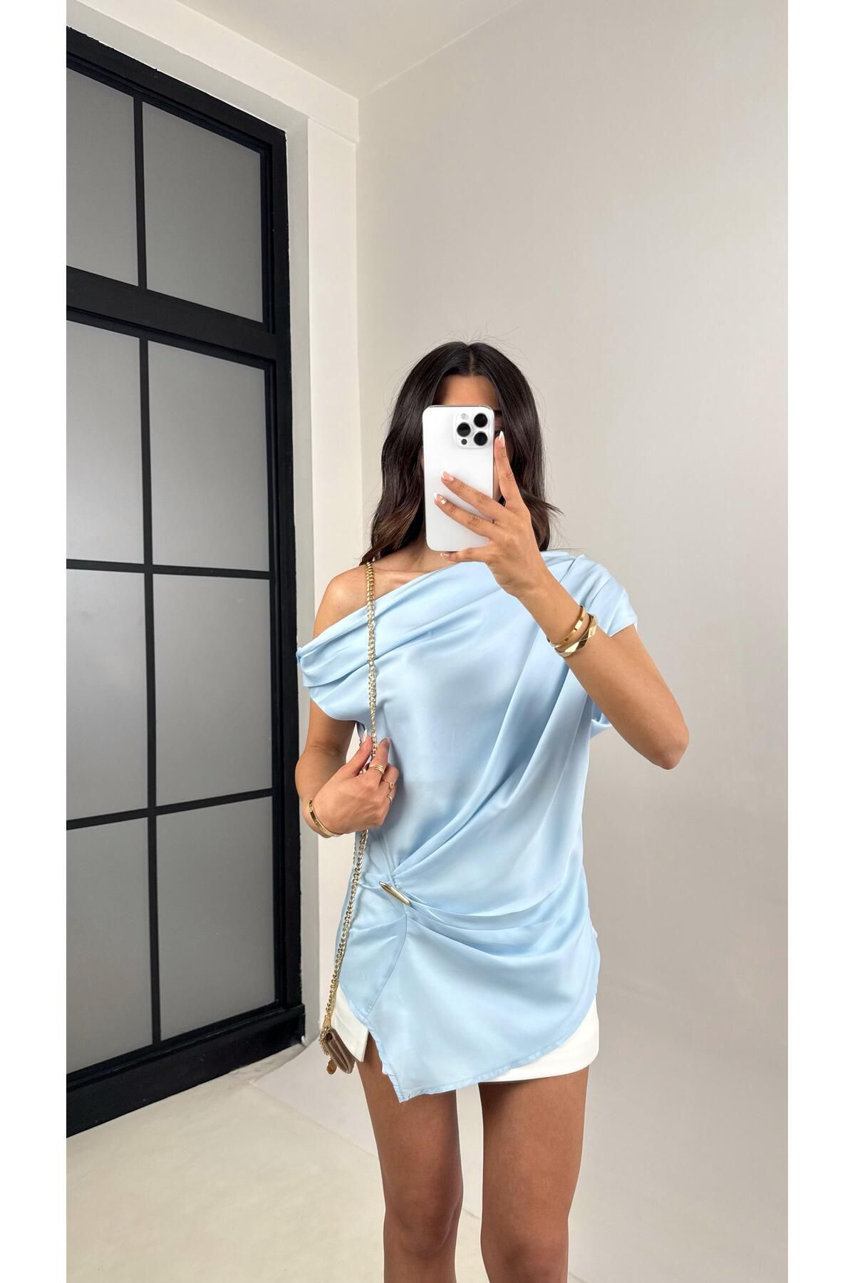 Gaus Mavi Gold Tokalı Premium Bluz Gaus00531