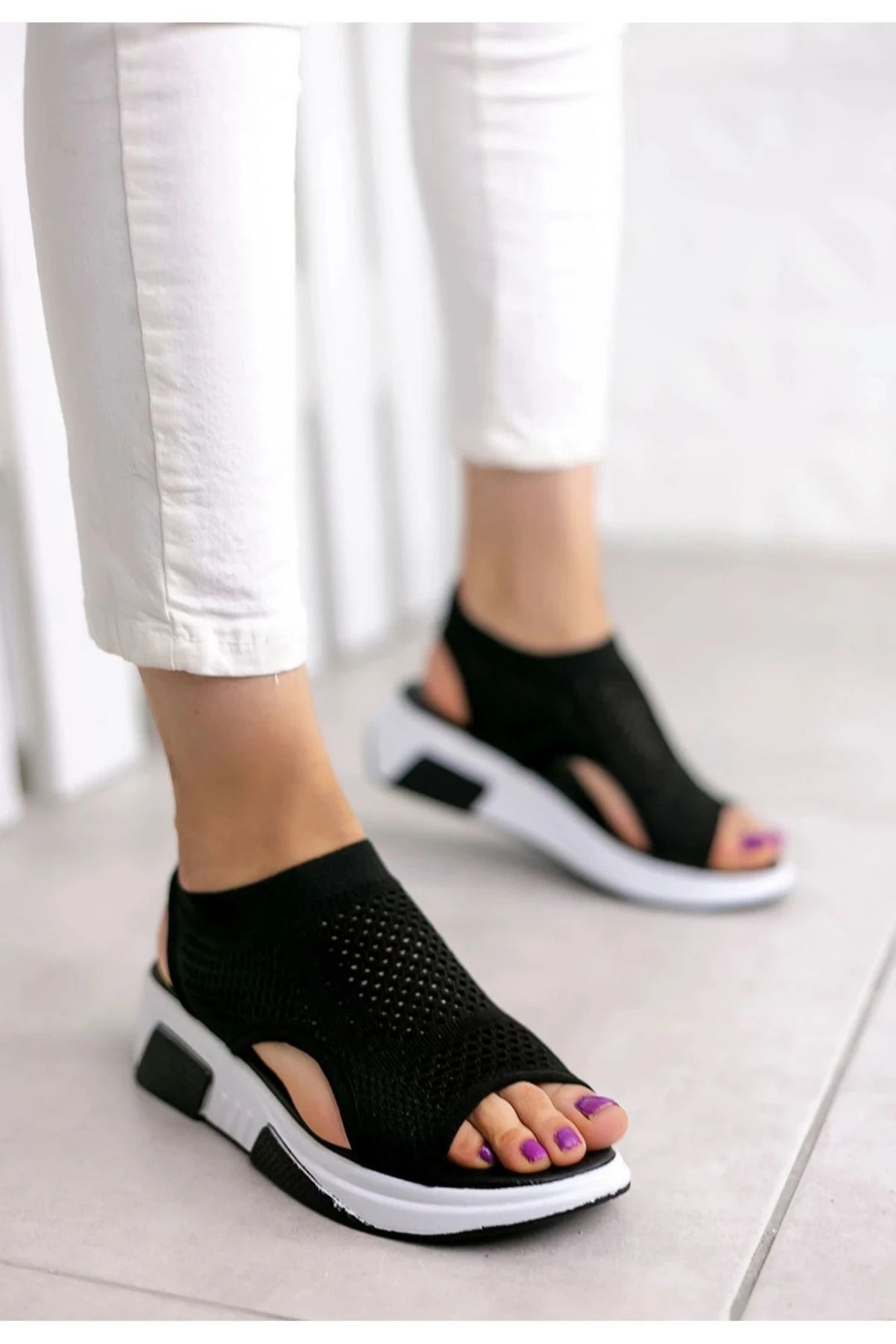 otuzbesshoes 01-otz Ashley Çelik Örgü Detay Triko Sandalet