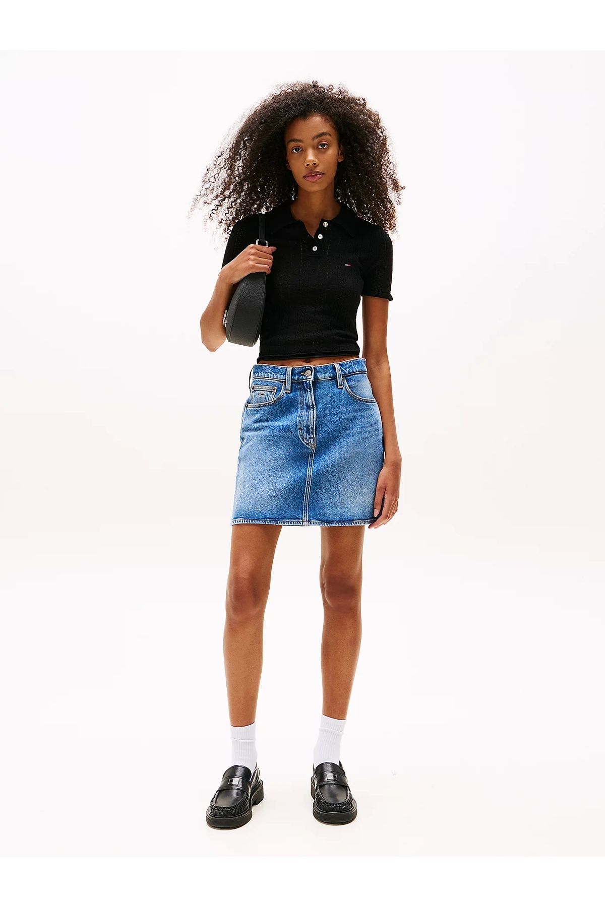 Tommy Jeans TJW POINTELLE POLO Kadın Siyah Kazak DW0DW20965BDS