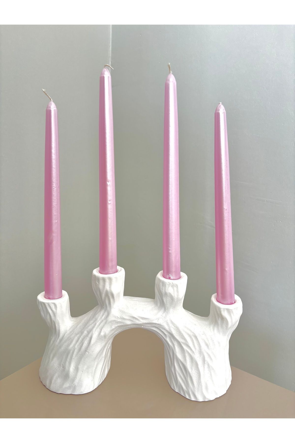 sanat perisi Neon Sedefli Metalik Renk 4 lü Konik Dekoratif Şamdan Mum