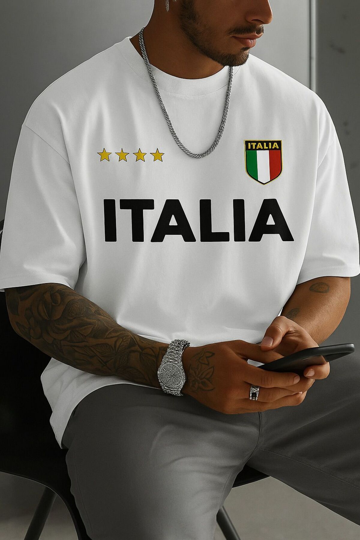 New Shine Italia İtalya Baskılı Büyük Beden Oversize T-Shirt