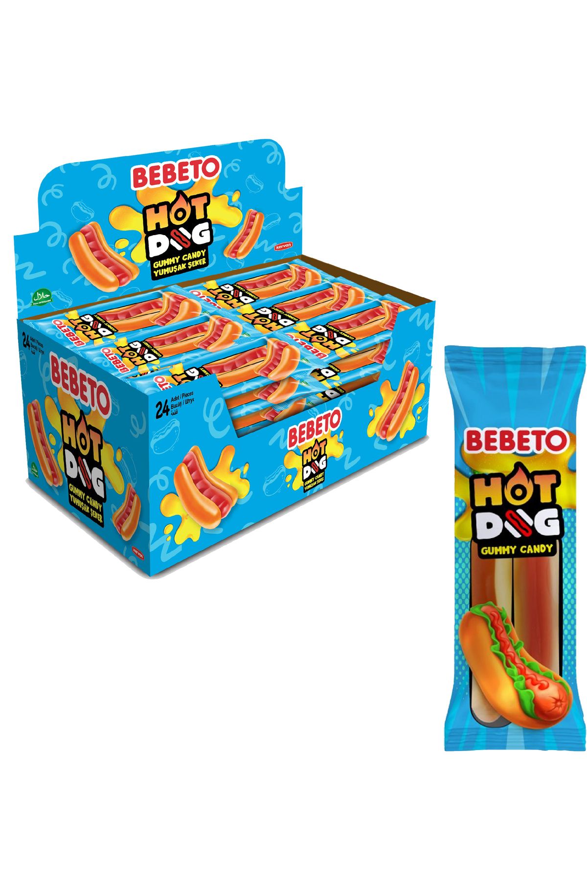 BEBETO Jelly Hot Dogs – 30g X 24 Bucăți | Jeleuri Gumate Distractive În Formă De Hot Dog - One Size
