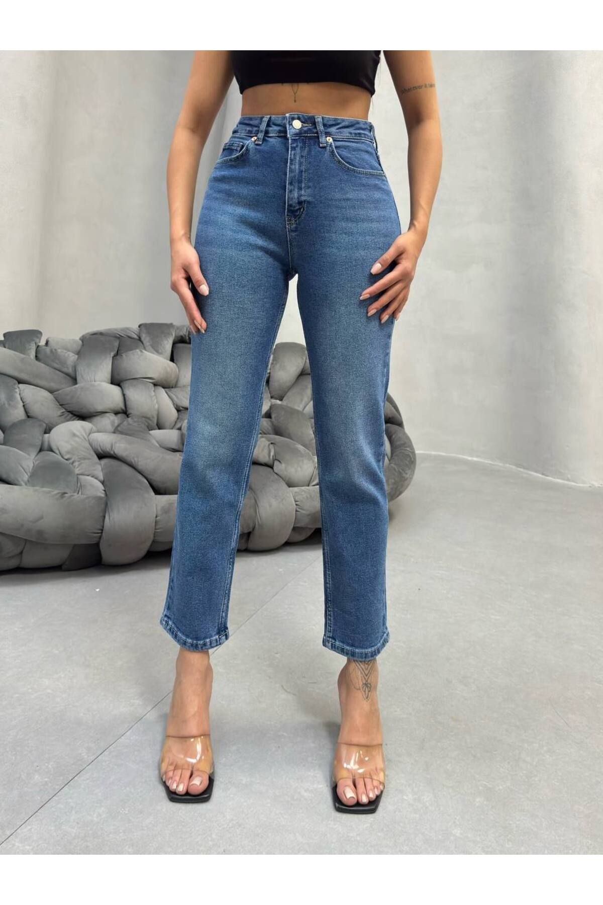 Miele Woman Kadın Yüksek Bel Likralı Mom Fit Full Likra Esnek Jeans