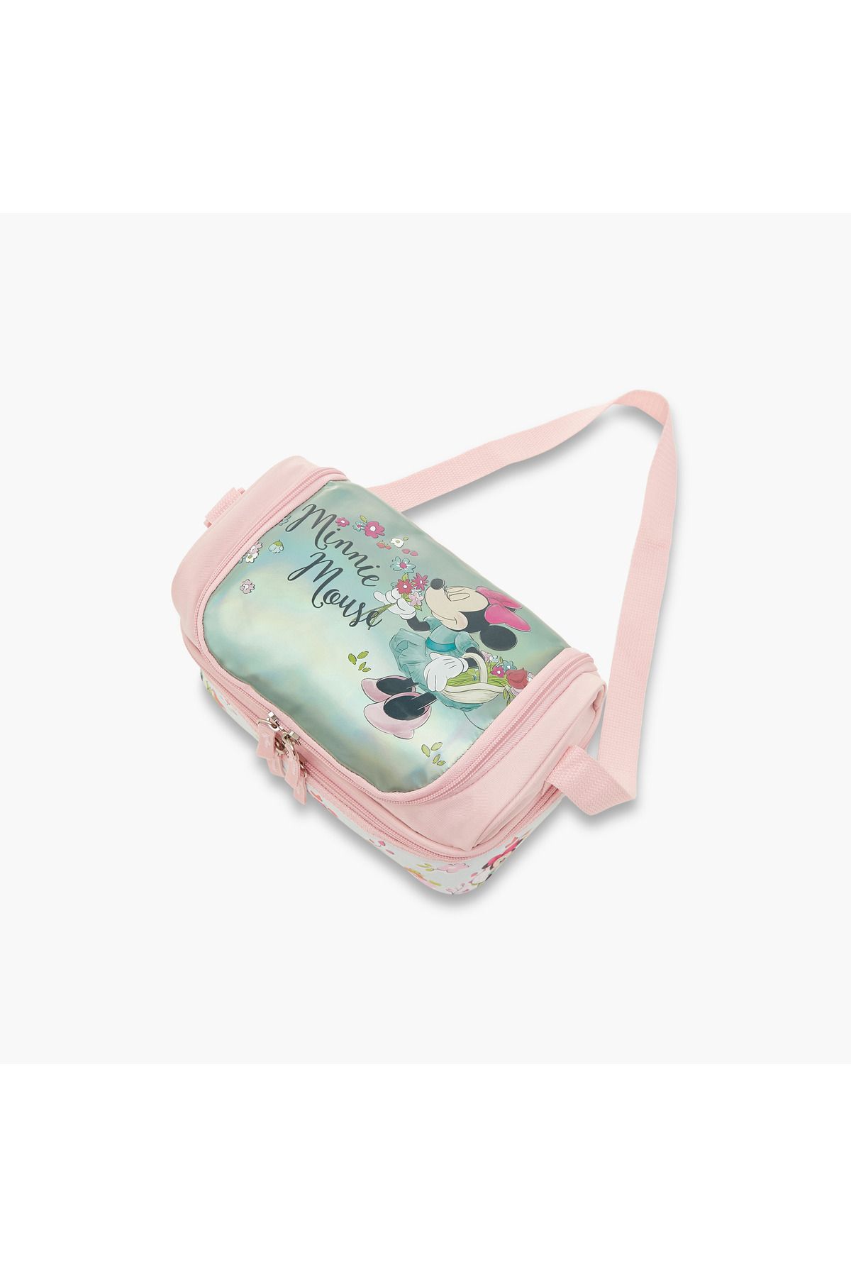 Disney-Minnie Mouse Print Double Layer Lunch Bag with Adjustable Strap and Zip Closure 3