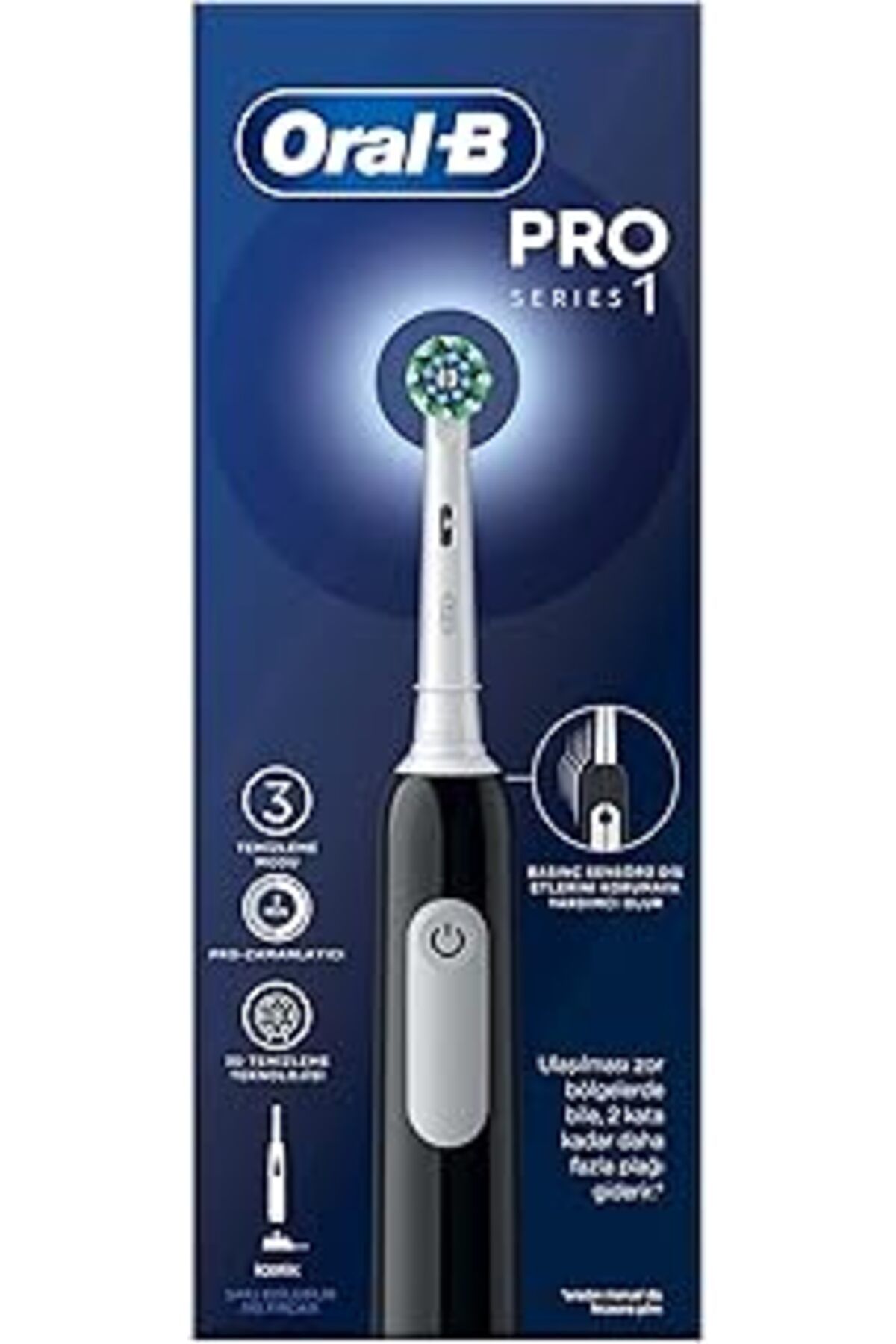 Pazarcan Pro Serisi 1 Siyah Elektrikli Diş Fırçası, 1 Diş Fırçası Başlığı, Tasarımı