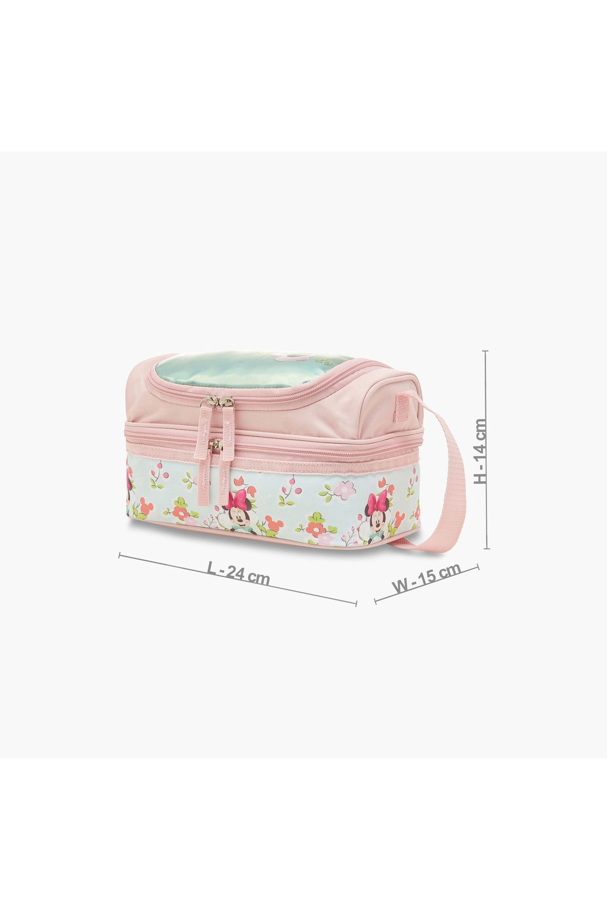 Disney-Minnie Mouse Print Double Layer Lunch Bag with Adjustable Strap and Zip Closure 2