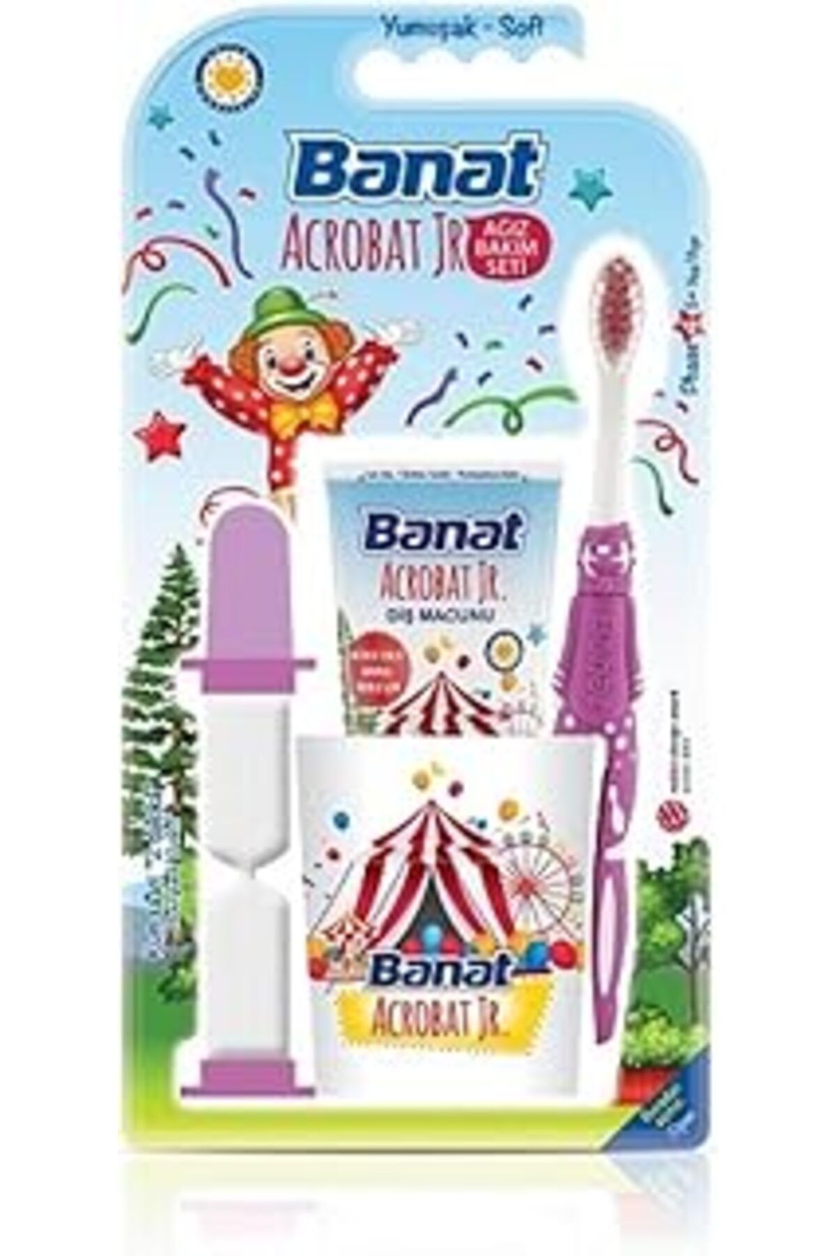 Pazarcan Banat Acrobat Junior Çocuk Ağız Bakım Seti (Mor)