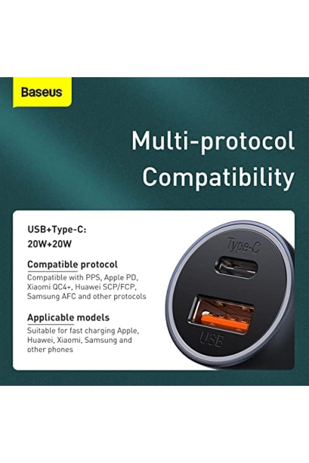 Baseus-شاحن سيارة جولدن كونتاكتور برو ثنائي الشحن السريع U+C 40 وات (مع قاعدة بيانات Baseus Simple Wisdom C) 4