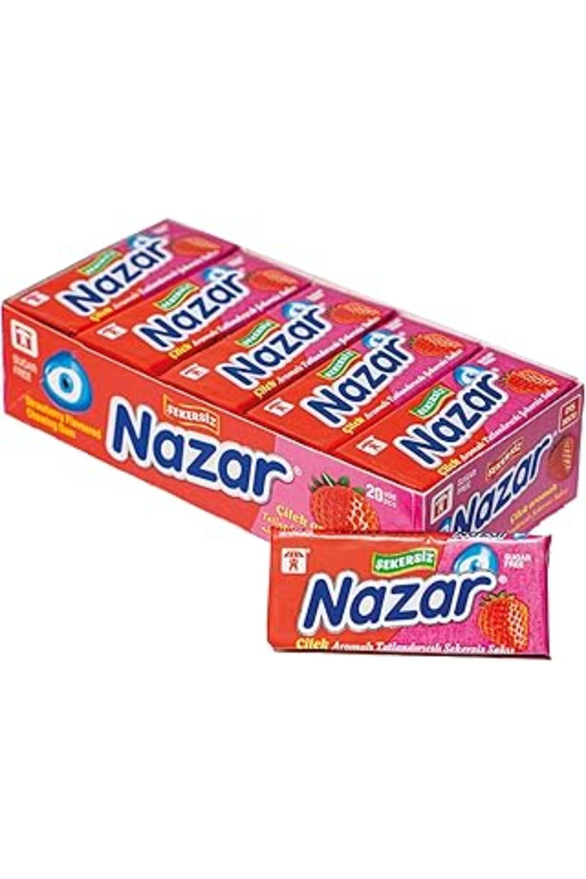 TBSProjects Nazar Çilek Aromalı Şekersiz Sakız 5'Li 20 Paket (Toplam 100 Adet)