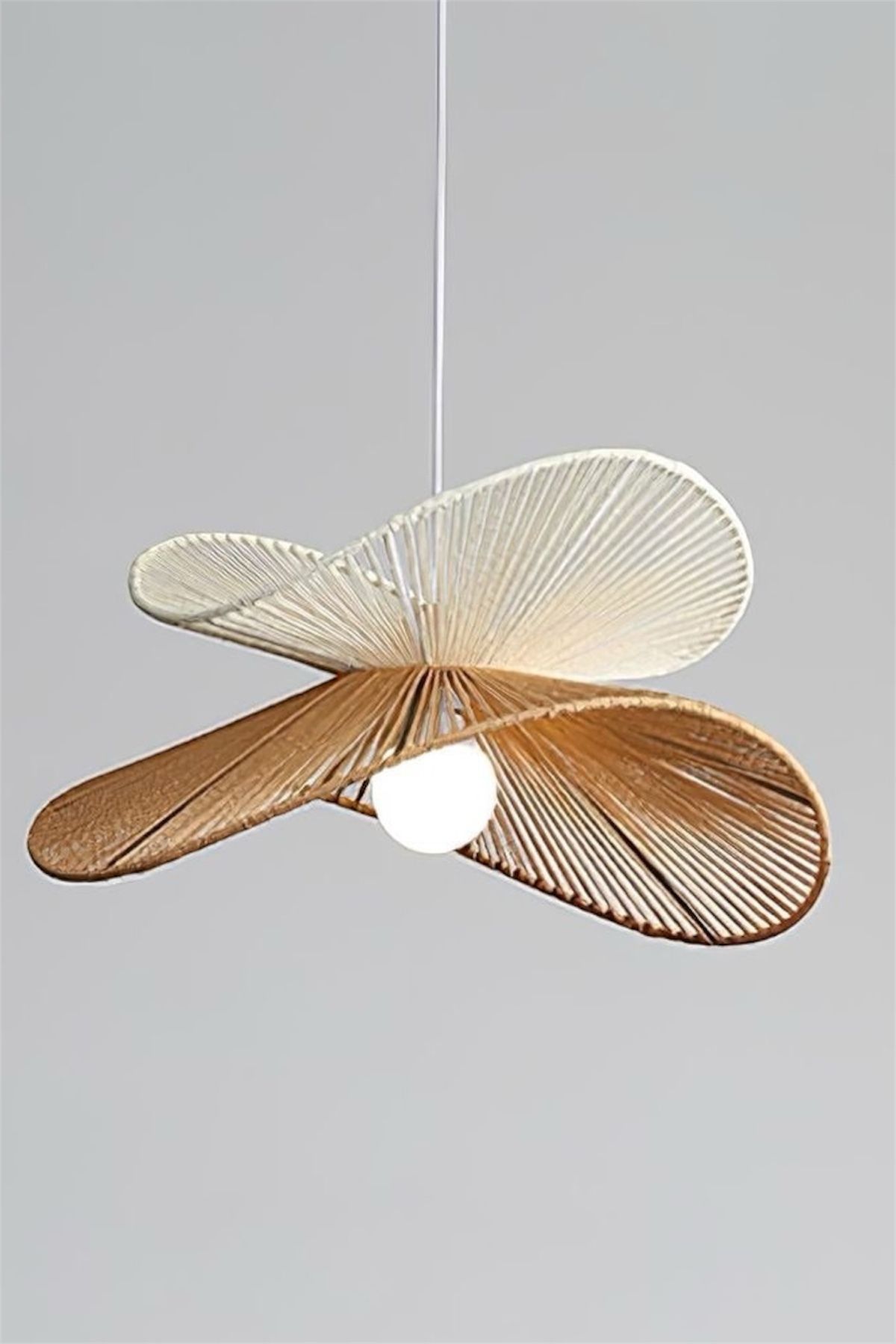 AFRALYAHOME Hasır Sarkıt Avize 2 Şeritli avize / Bohem avize / Salon Modern Avize / Hasır Rattan Bambu Avize