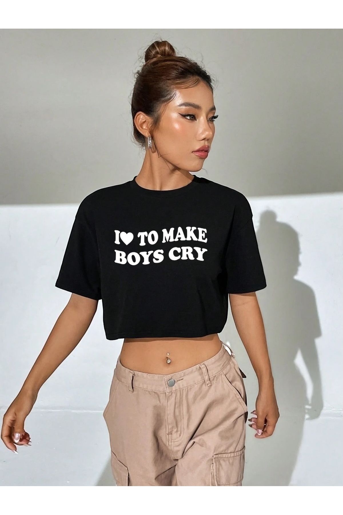 SOHR Kadın Oversize Crop I Love To Make Boys Cry Tasarım T-shirt
