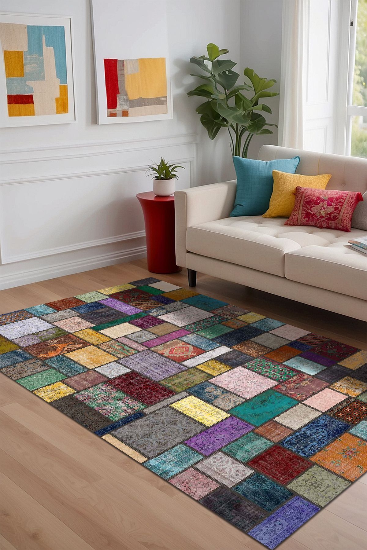 Lattedizayn Sop Eskitme Yıkanabilir Kaymaz Pamuk Taban Kadife Salon Mutfak Halısı Yolluk Kilim