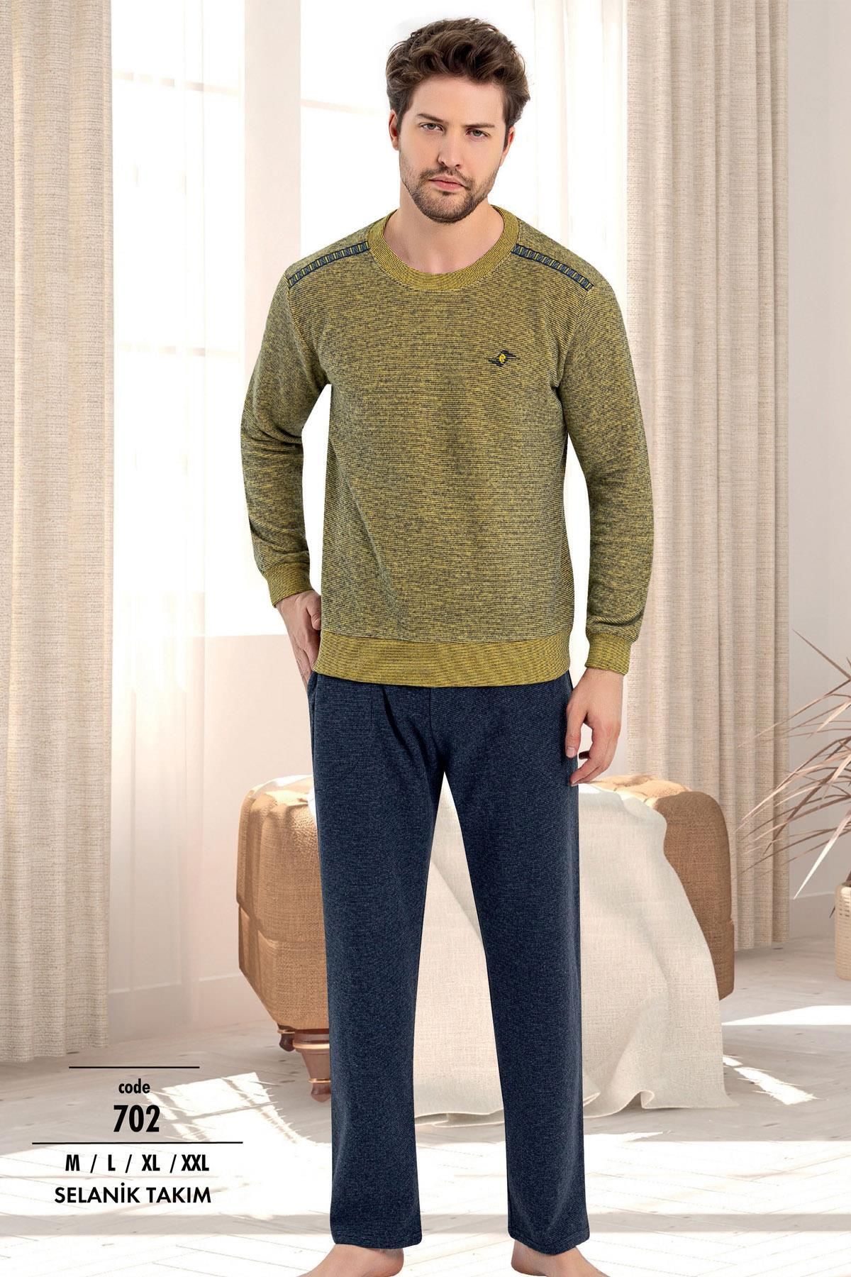 Erse Erkek Selanik Dokuma Tam Kışlık Pijama Takım, %100 Pamuk