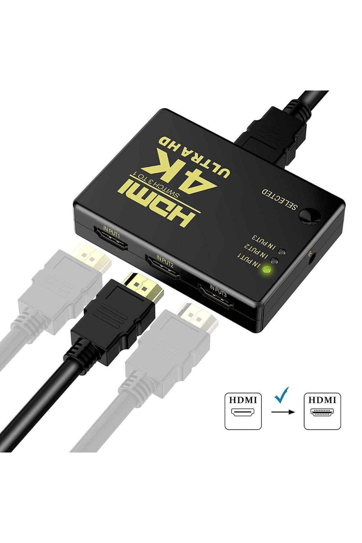 OEM-4K HDMI hub with 3 inputs and 1 output, supports 1080p, remote control included 9