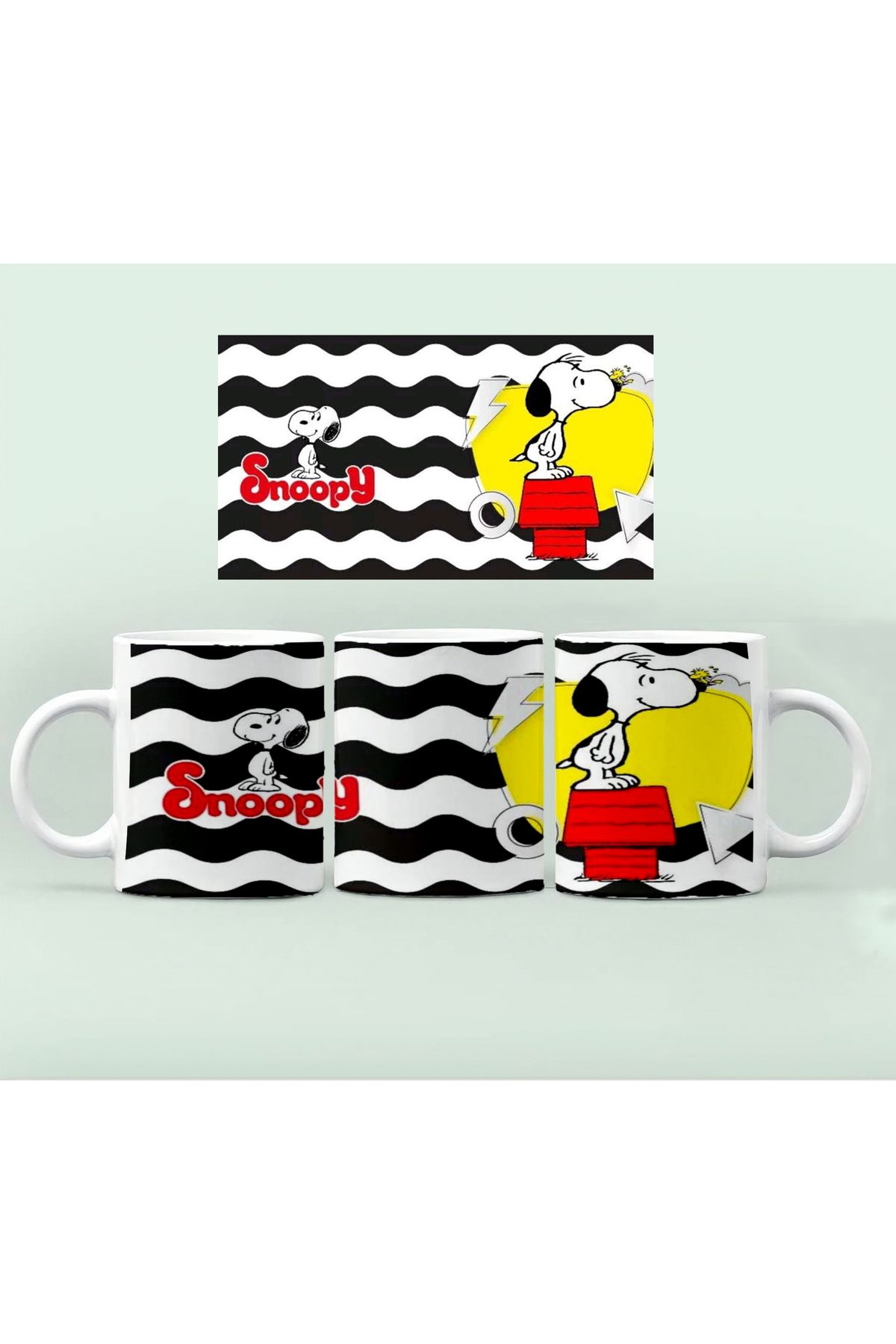 GünayStore Snopy Desenli Baskılı Kupası Bardak Kahve Çay Fincanı
