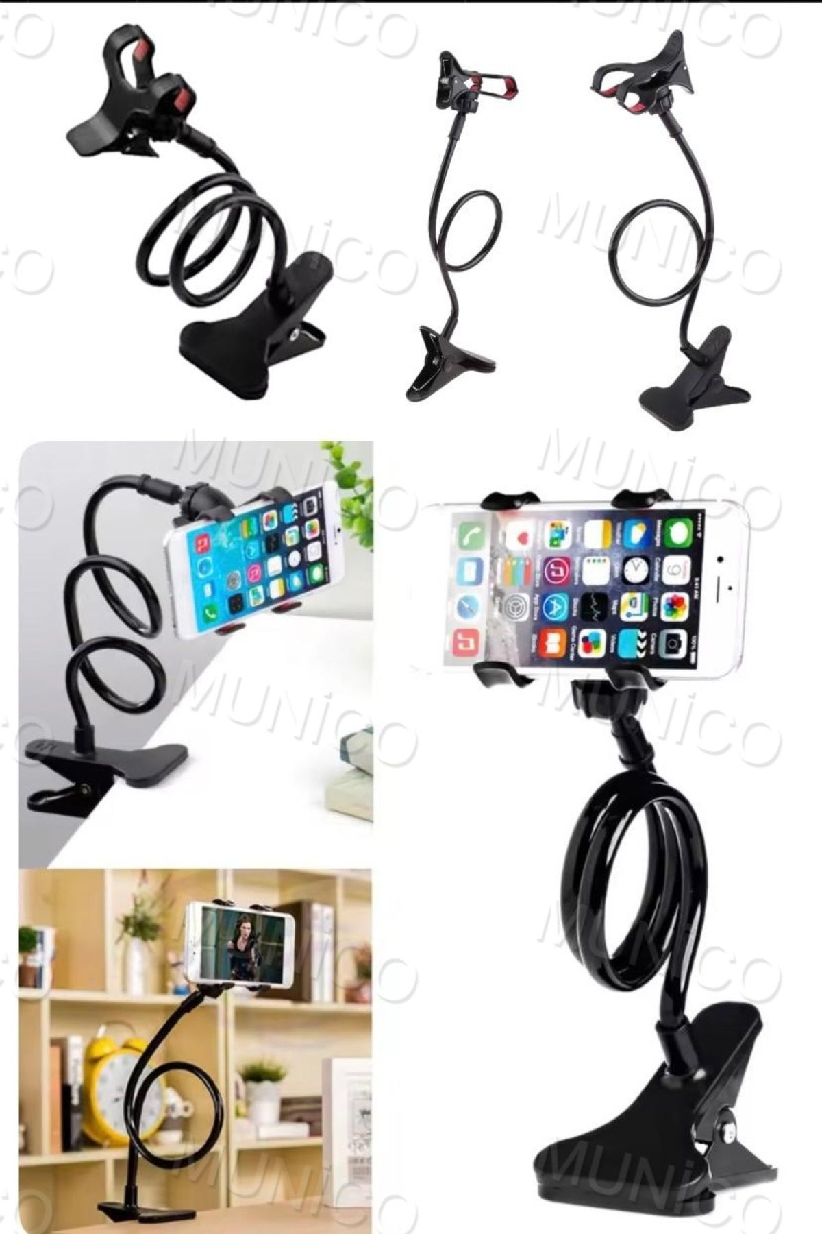 Munico Evrensel tembel cep telefon tutucu 360 ° ayarlanabilir esnek uzun kol Gooseneck Smartphone kelepçe