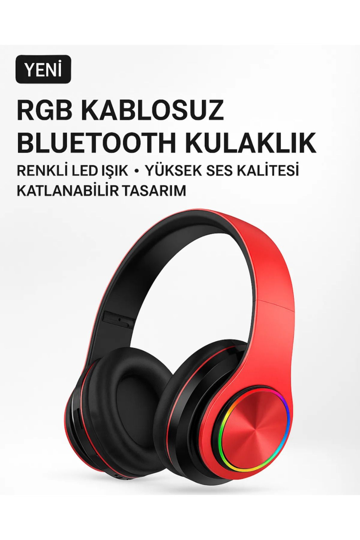 XİRA RGB Işıklı Kablosuz Bluetooth Kulak Üstü Kulaklık | Müzik, Oyun, Mikrofonlu, Katlanabilir