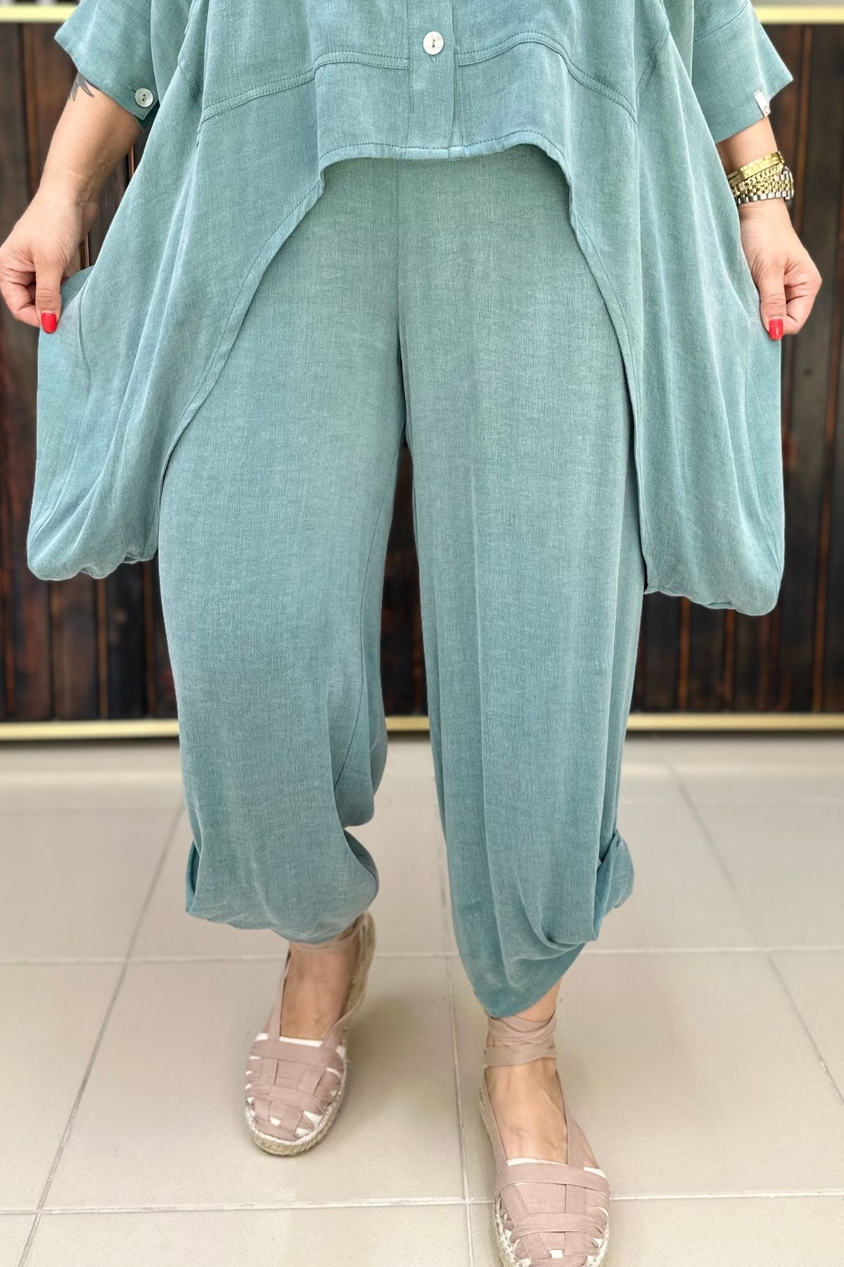 GÖKSEL BAMBU PAÇA DETAYLI BÜYÜK BEDEN PANTALON
