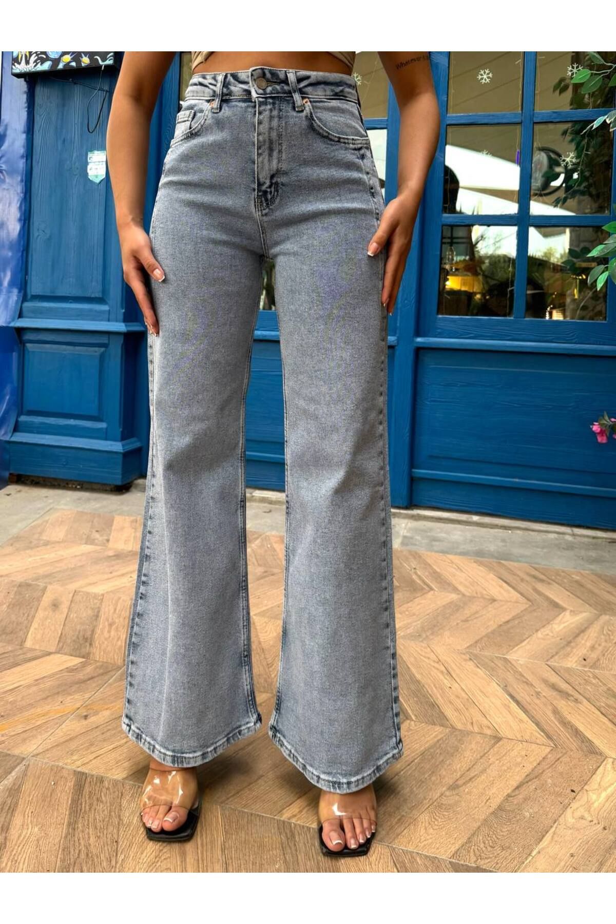 Miele Woman Kadın Yüksek Bel Detay Pens Wide Leg Extra Bol Full Likra Esnek Jeans