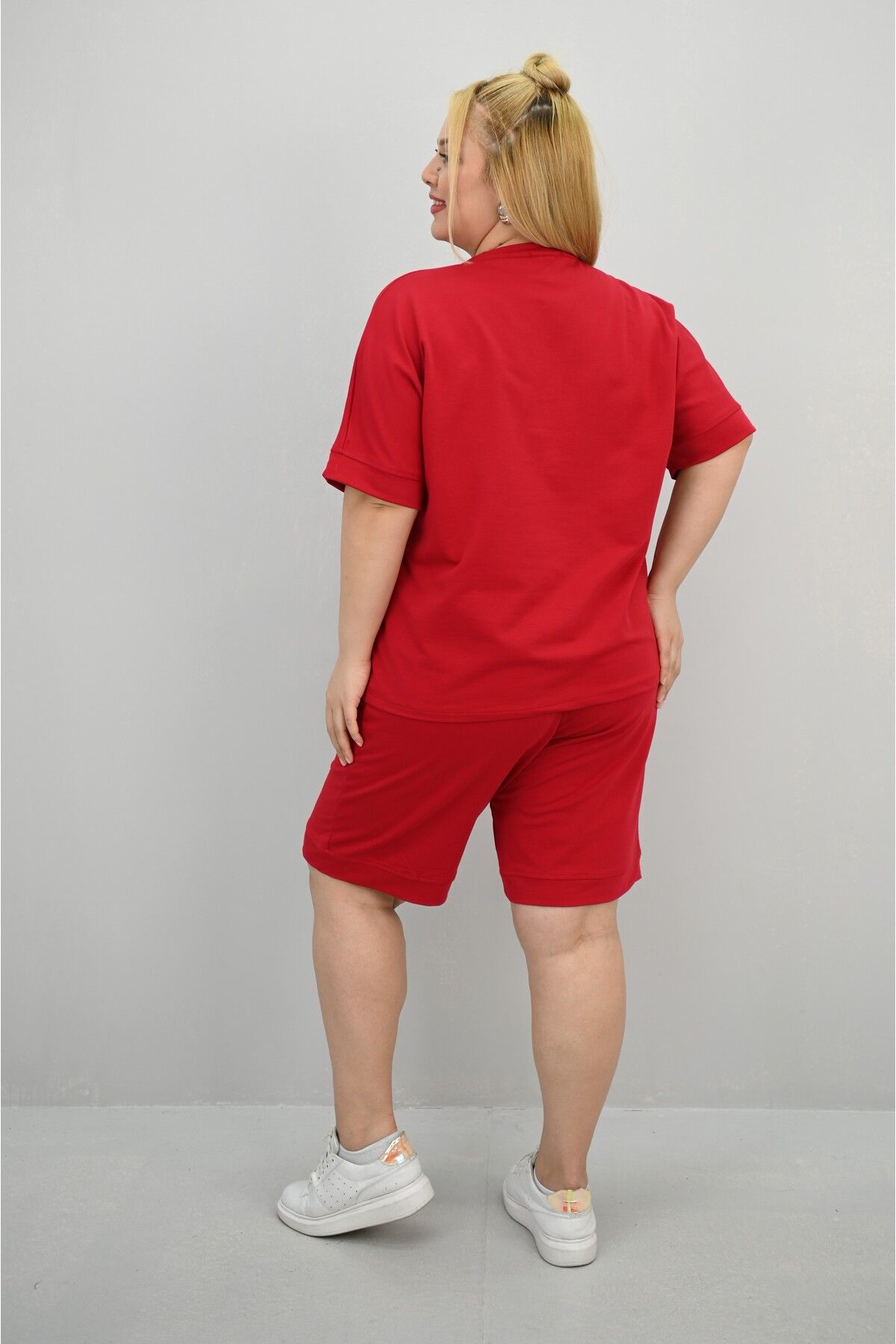 Koza Butik-Women's Plus Size Short Sleeve Pocket Detailed Shorts Set 8209-25 5